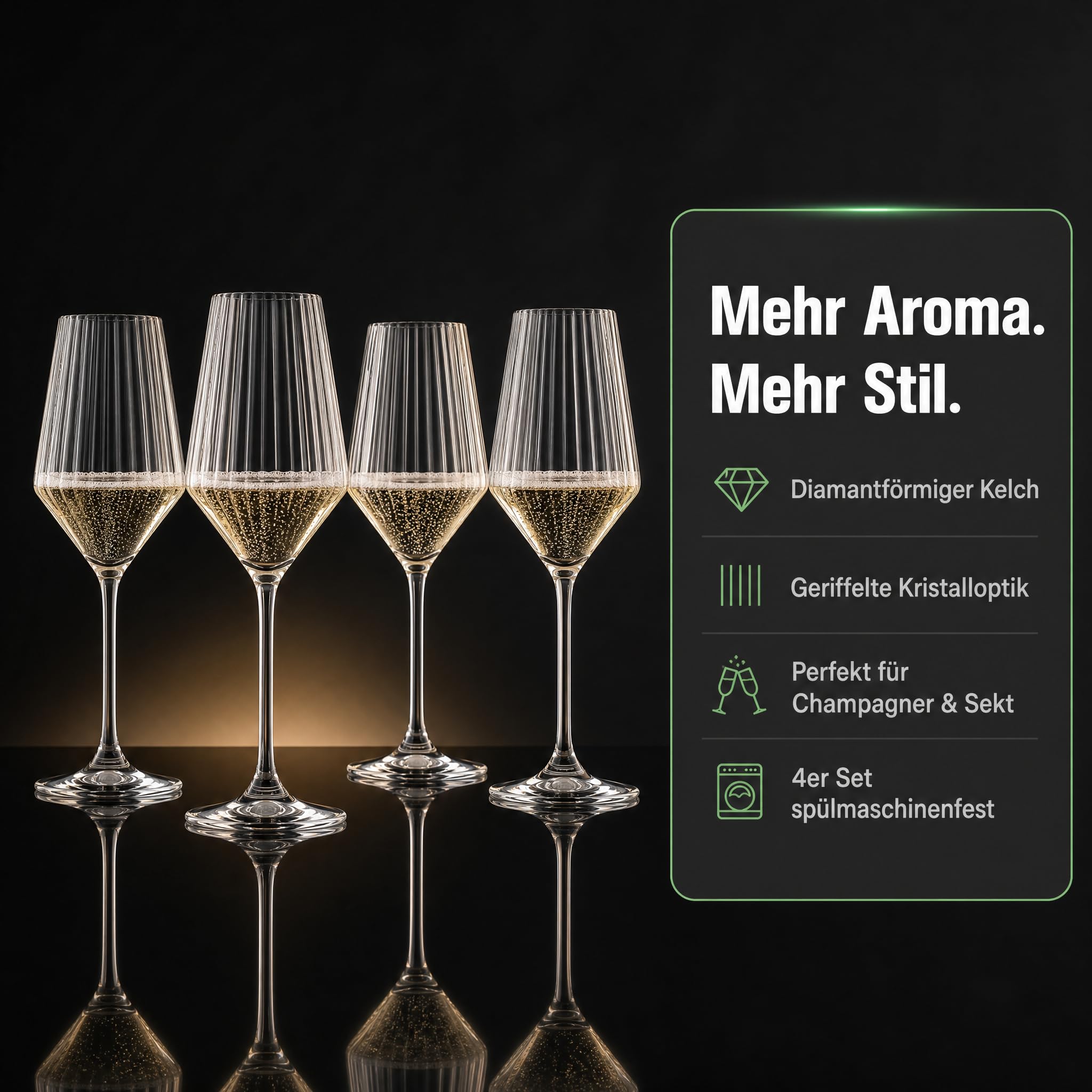 DPL Spiegelau LifeStyle Sektgläser 4er Set, 310 ml | Champagner Gläser aus Kristallglas, spülmaschinenfest, Moussierpunkt für feine Perlage, diamantförmiger Kelch
