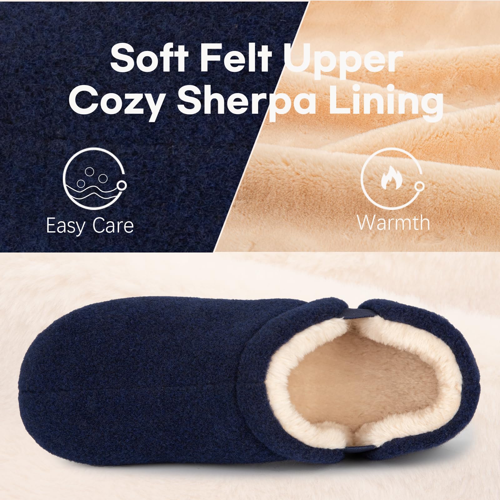 LongBay Men's Cozy Memory Foam Winter Slippers Comfy Warm House Shoes with Elastic Dual Gores for Indoor Outdoor (Navy Blue, 13-14)
