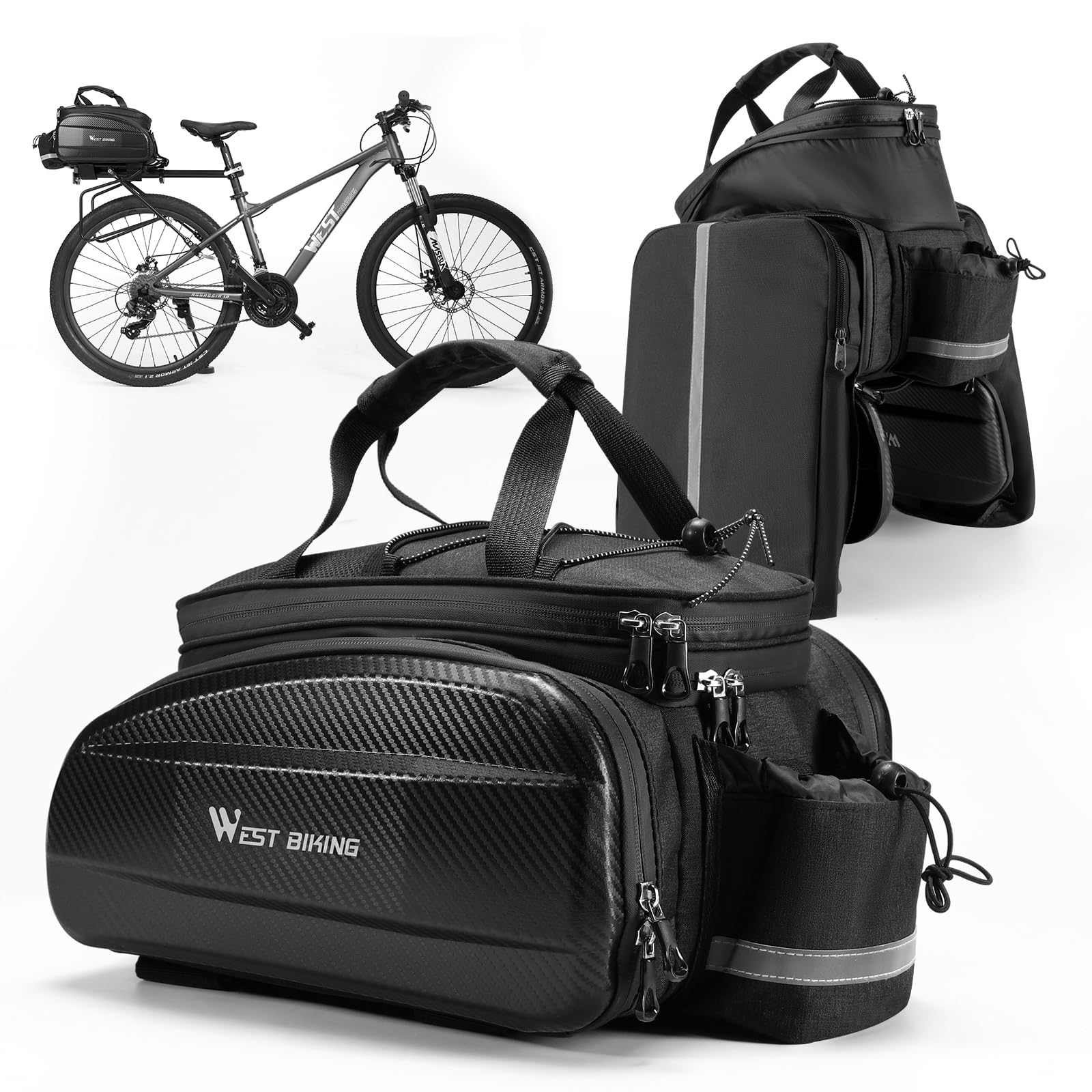 Borse per bici per portapacchi posteriore, borse da 31 litri con riflettore, parapioggia e tracolla, borsa 3 in 1 per rastrelliere per bicicletta, per pendolari, viaggi all'aperto