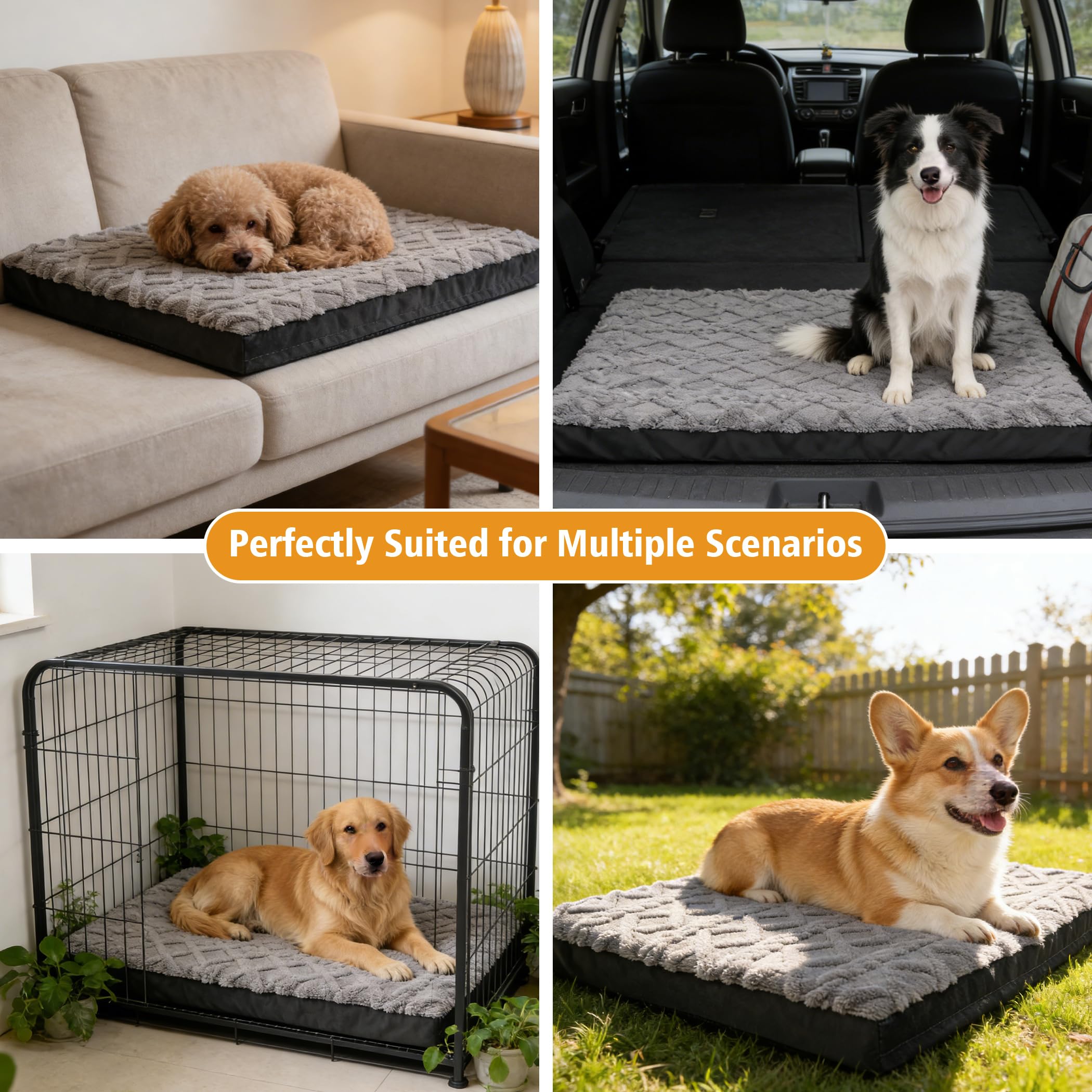 XL Orthopedic Dog Bed - Waterproof Plush Pet Mattress with Removable Washable Cover and Non-Slip Bottom, Memory Foam Dog Bed for Crate, 41"x27" Grey - image 8