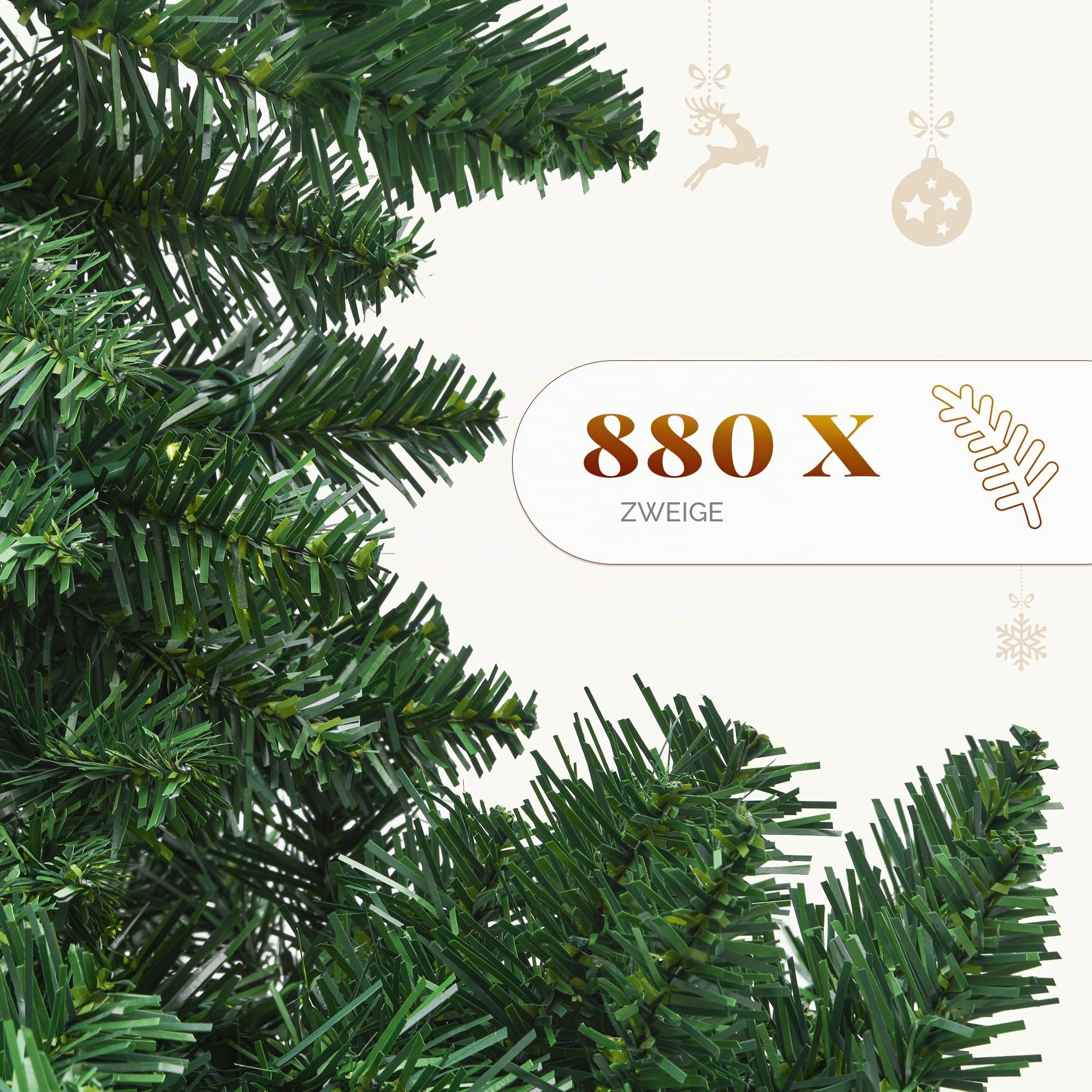 YITAHOME 182cm Künstlicher Weihnachtsbaum, ca. 880 Spitzen, Naturgetreu, Dichte Zweige, Tannenbaum mit Klappsystem-Rahmen & Metallständer… – Ansicht 5