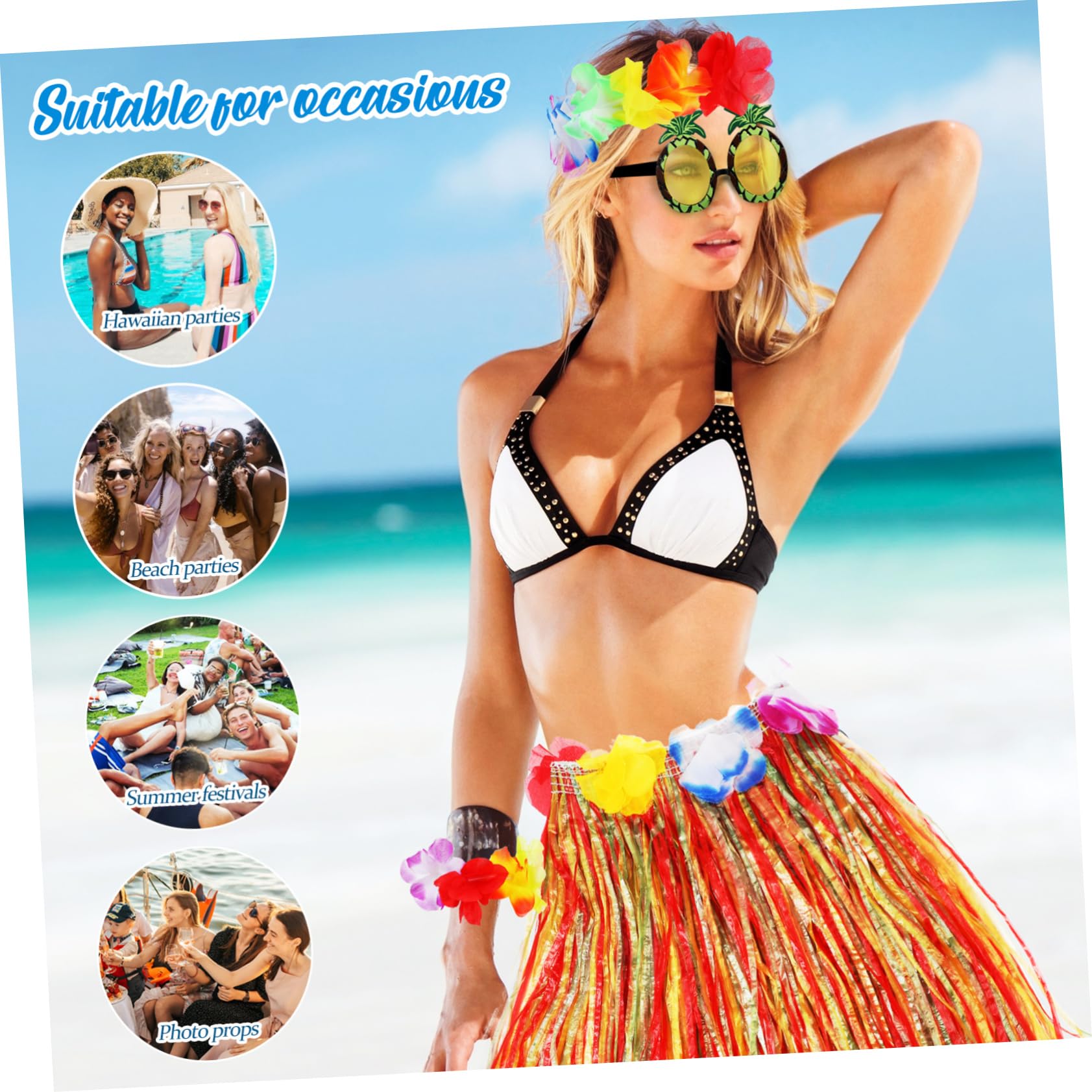 minkissy Traje De Falda De Hierba Mujer Faldas Para Sol Trajes Dama Fiesta Tropical Favor Condujo Hula Hierba Traje Hawaiano De Las Niñas Guirnalda Luau El Plastico