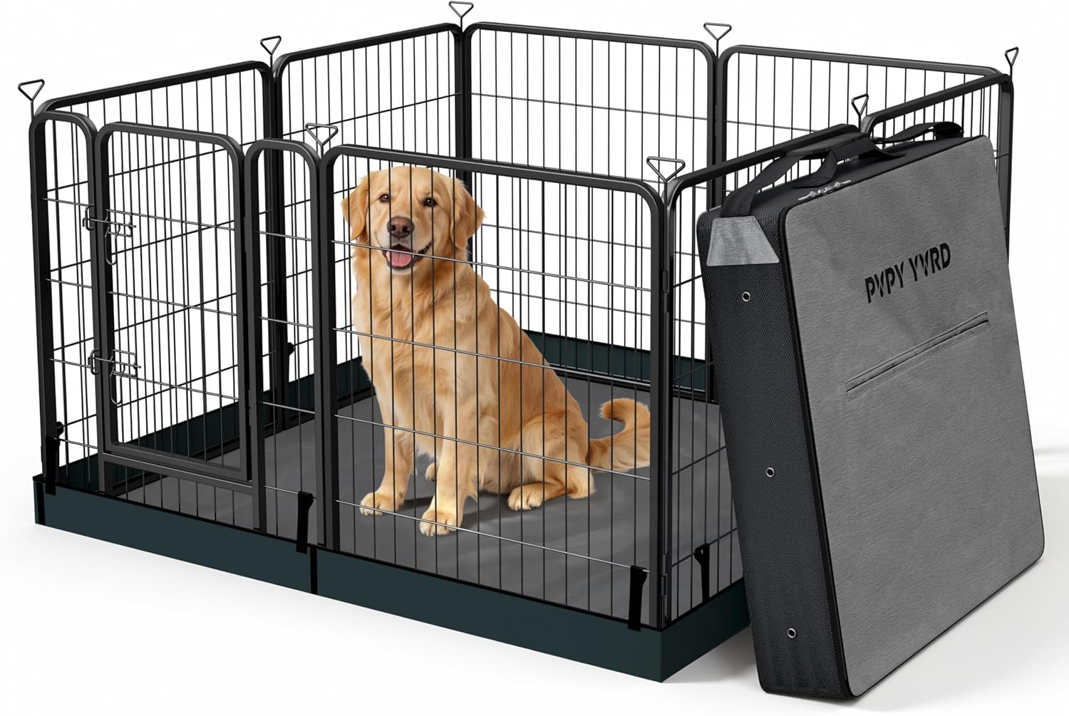 Dog Playpen with Bottom and Storage Bag, 32" H 8 Panels Puppy Pen with Square Bottom, Heavy Duty Dog Fence for Small/Medium Dogs