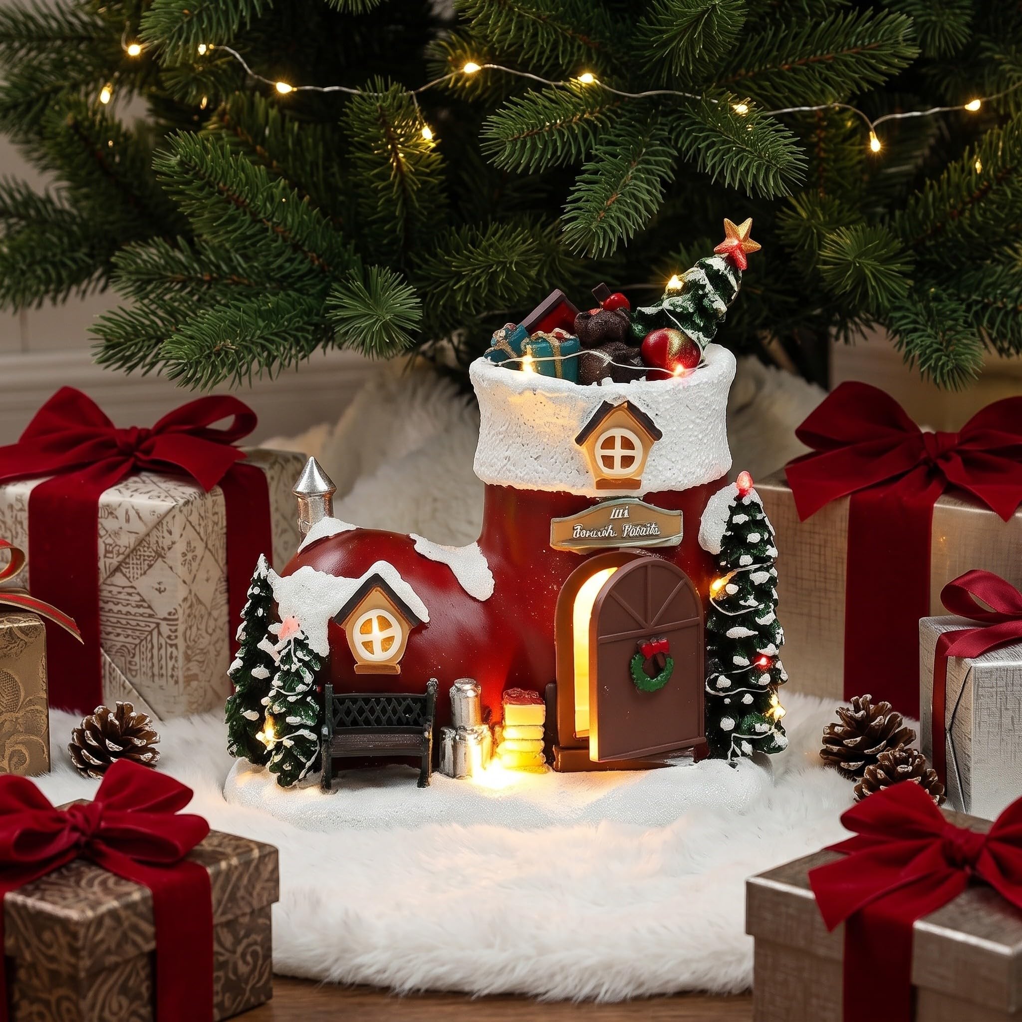 Artibetter Carillon a Forma di Stivale Natalizio: Stivale Natalizio in Resina Dipinto a Mano con Musica e luci - Scarpa di Babbo Natale Musicale illuminata per caminetto, mensola del, Regalo ricordo