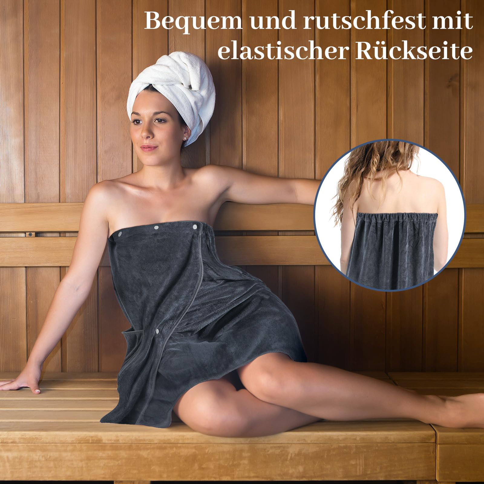Kilt da sauna da donna, asciugamano regolabile per sauna, da donna, con bottoni a pressione, asciugamano da sauna in microfibra da 400 g/m², con tasche ed elastico, asciugamano per sauna, bagno