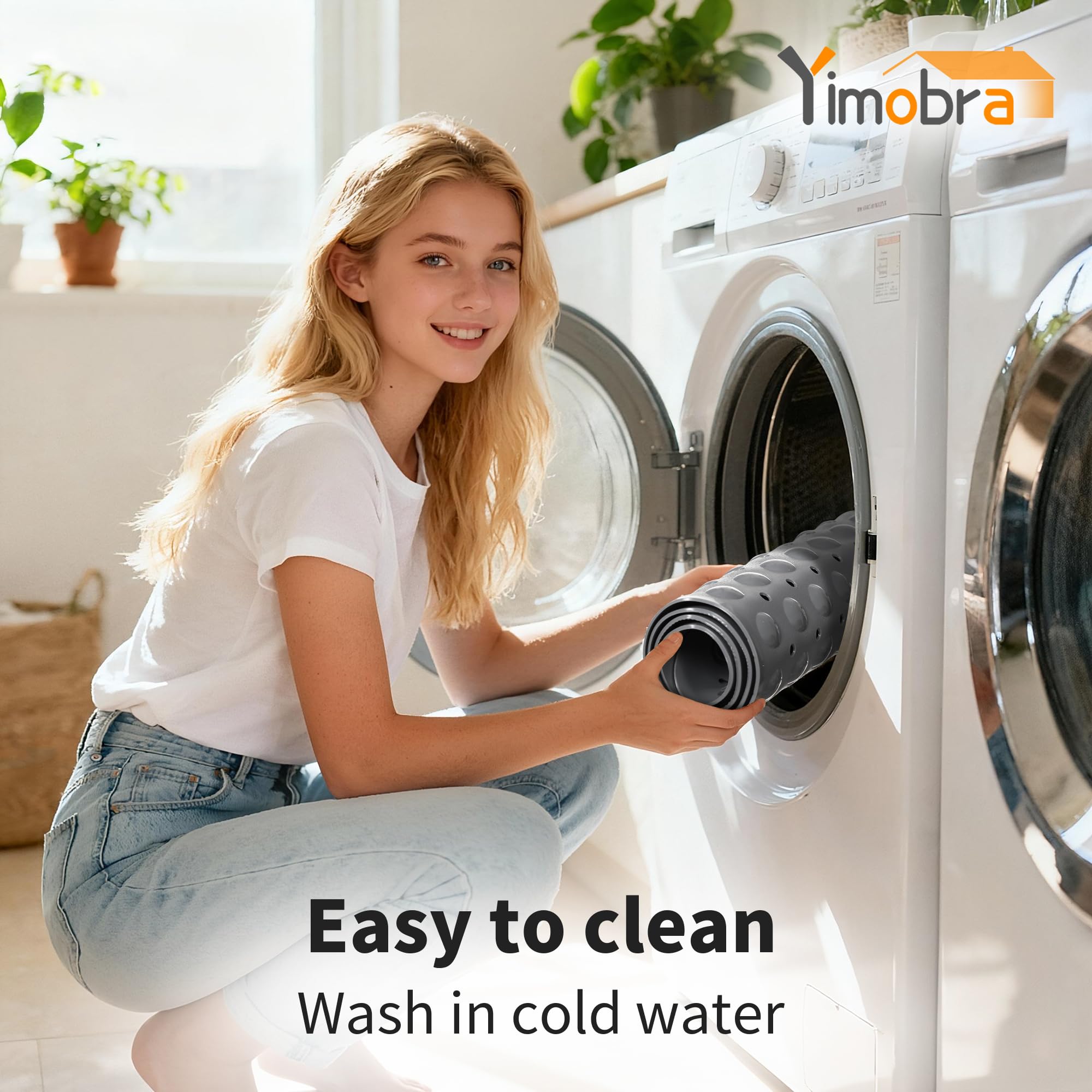 Yimobra Alfombra De Ducha para Bañera Original Extra Larga 16 X 40 Pulgadas, Antideslizante con Orificios De Drenaje, Ventosas, Lavable A Máquina, Gris