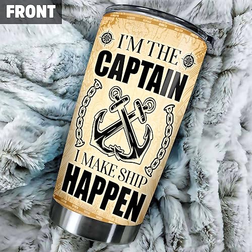 Miniatura 3 de Vaso de viaje personalizado con texto en inglés "I'm the Captain I Make Ship Happen" para hombres, personal y padre en cumpleaños, Acción de