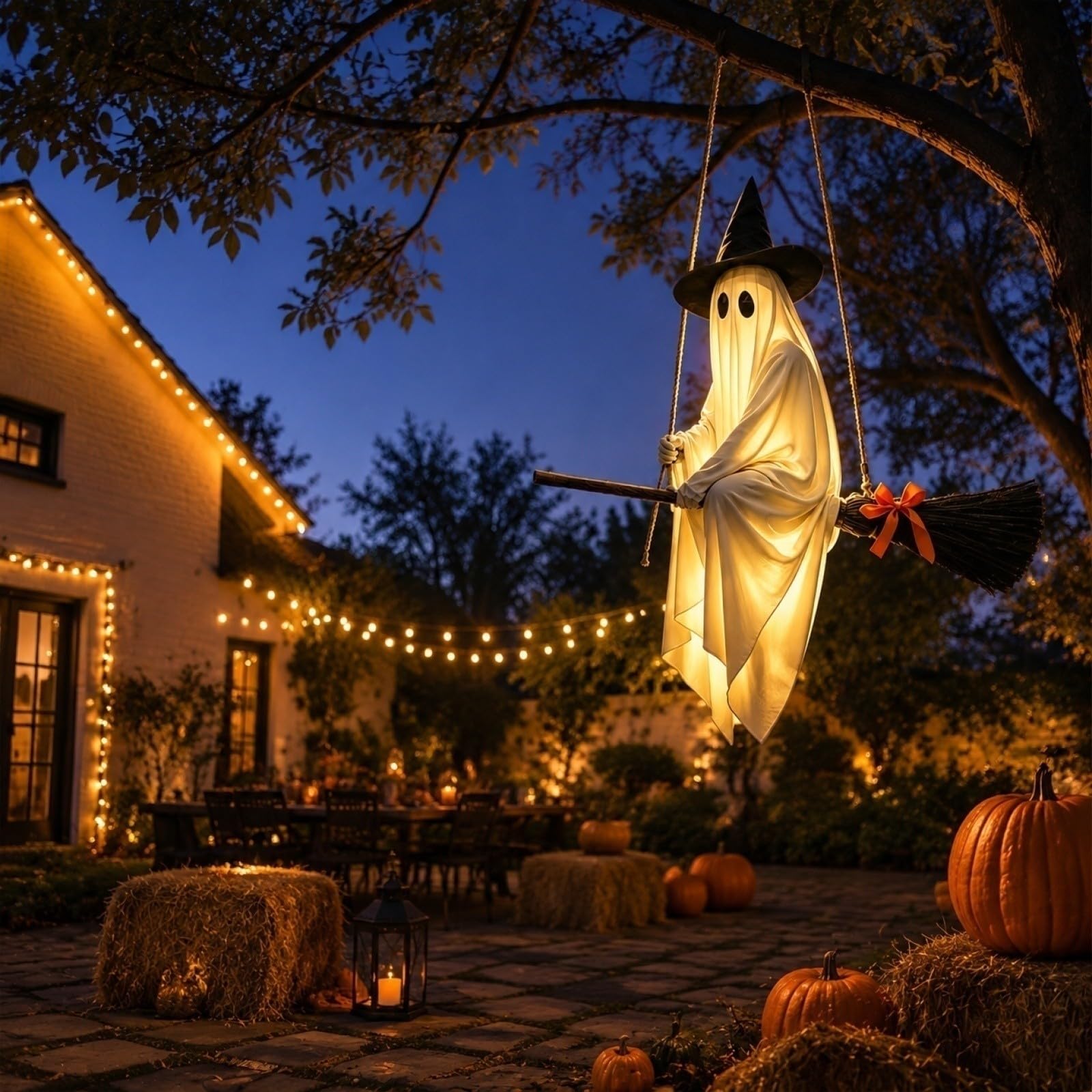 Décorations d'Halloween extérieures, fantôme lumineux suspendu à une balan