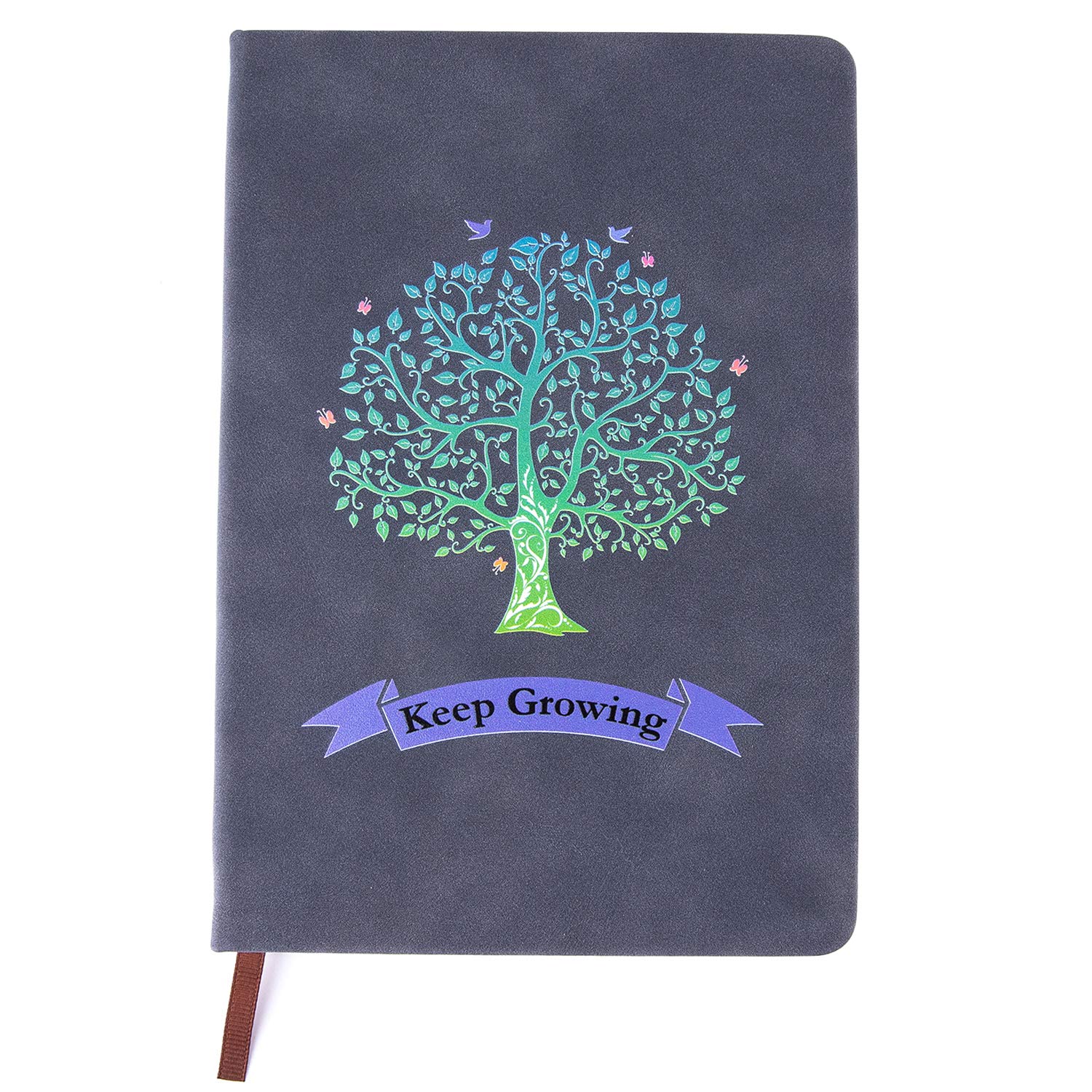 Tree of Life Journals A5 Lined Wide Ruled Writing Notebooks 180° Lay Flat Thick Paper Hard Cover Leatherette Personal Diary 200 Pages(Blue)