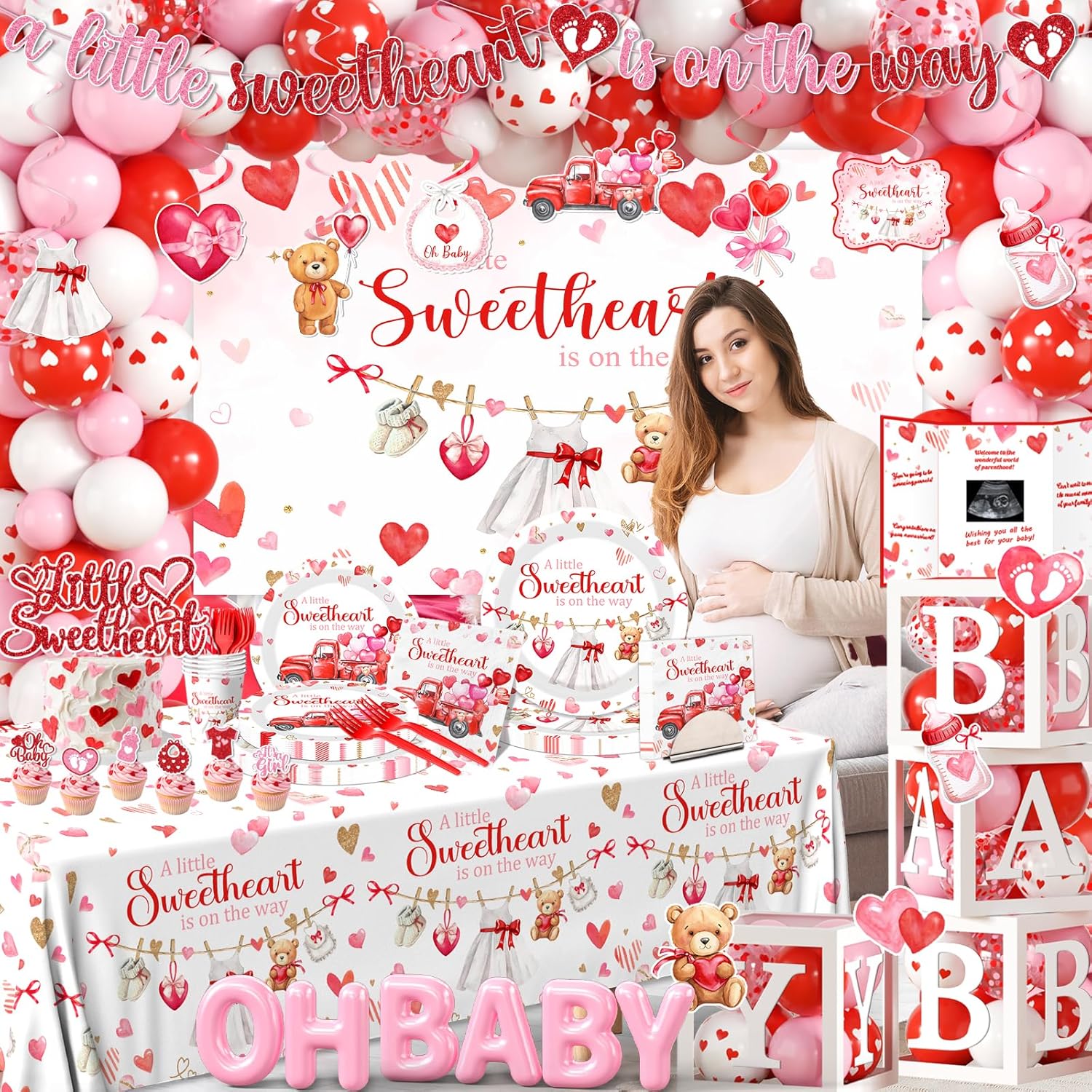 A Little Sweetheart is On The Way Decorations - 267Pcs Valentines Day Bear Truck Little Sweetheart Theme Balloon Arch Garland Set for Baby Shower Party Decoration