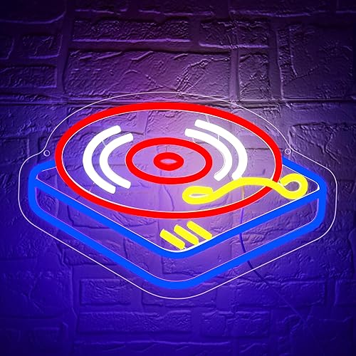 Letrero de neón de tocadiscos para decoración de pared, luz de neón para hombre, cueva, luz LED regulable, canta para bar, fiesta, estudio de