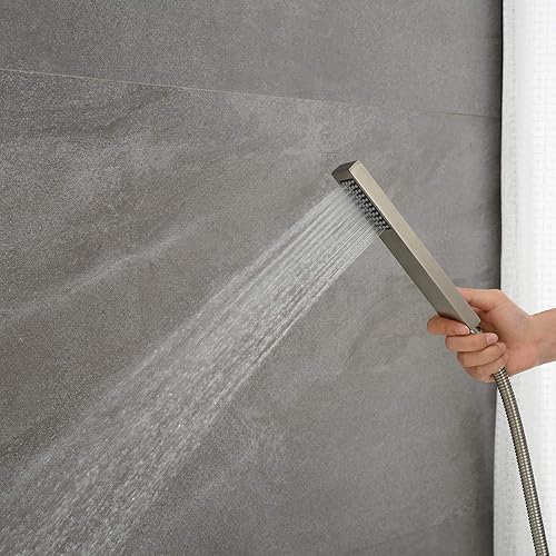 Miniatura 6 de Artiqua Grifo de bañera independiente con relleno de bañera de níquel cepillado, grifo de montaje en el suelo, de una sola manija con ducha de mano