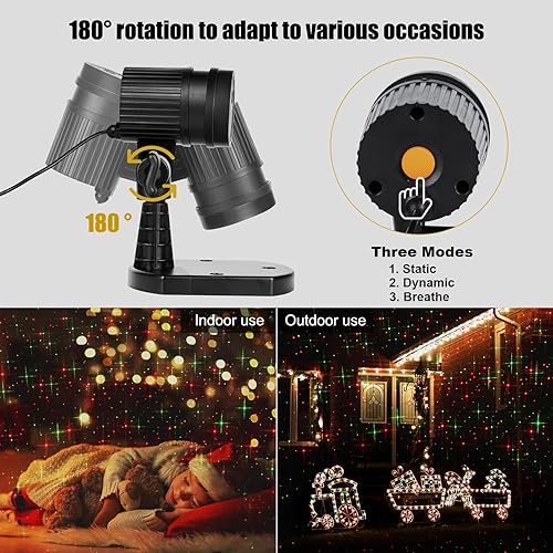 Miniatura 5 de Moonflor Luces láser de Navidad al aire libre, luz láser móvil roja y verde, luz de proyección estrellada, 3 modos de trabajo, luces de paisaje