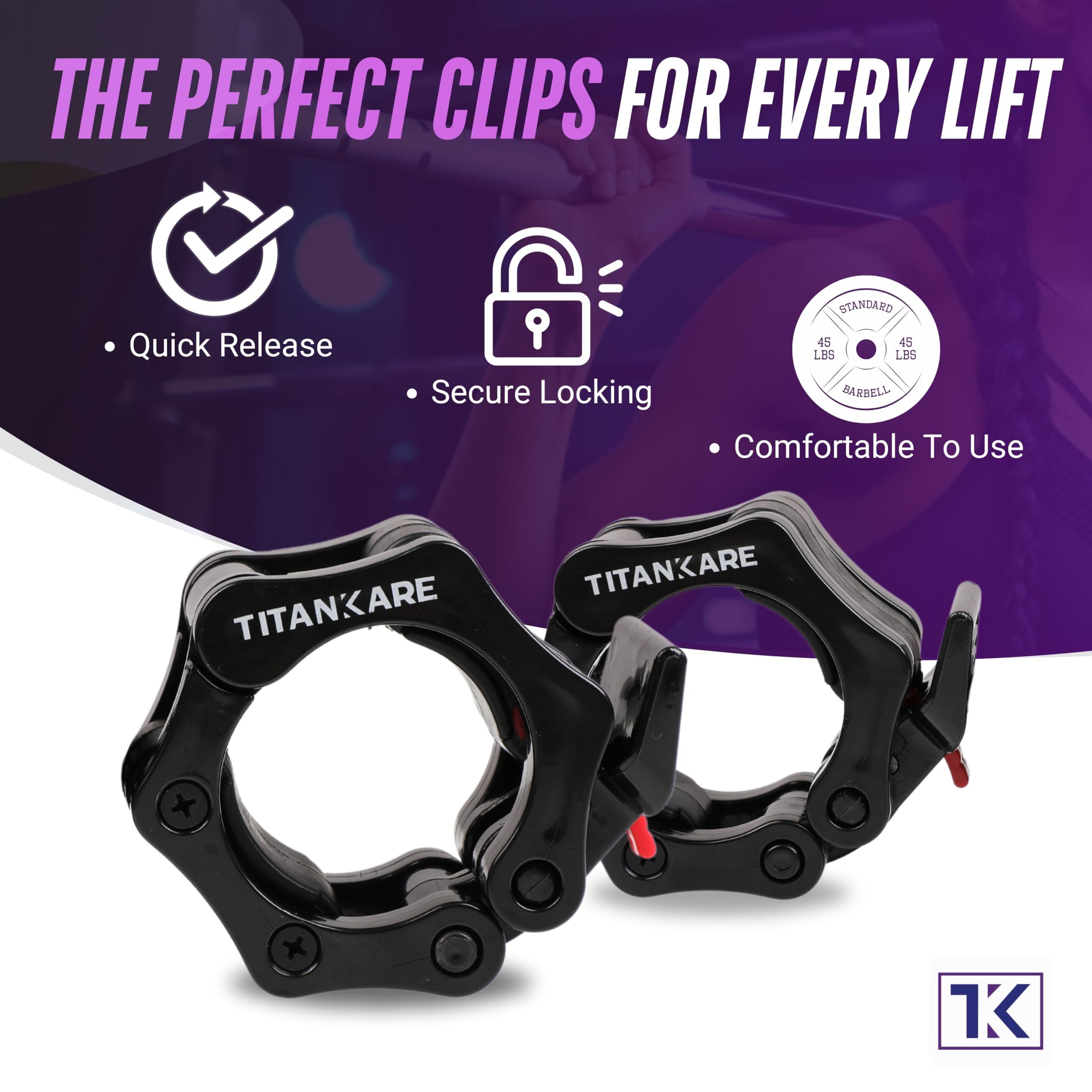 TITANKARE Olympic Barbell Clips & Clamps - 2 Inch Quick Release Bar Clips for Gym & Home Barbell Accessories - Image 2