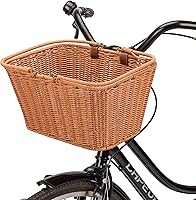 CXWXC Handmade Wicker Front Bike Basket - Durable Weatherproof Bicycle Storage with Adjustable Vegan Leather Straps