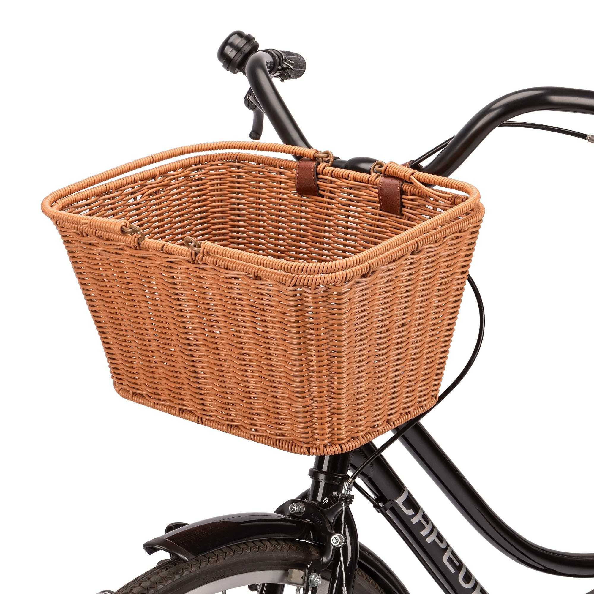 CXWXC Cestino per bicicletta, resistente, per bicicletta, realizzato a mano, in vimini intrecciato, con cinghie regolabili in pelle