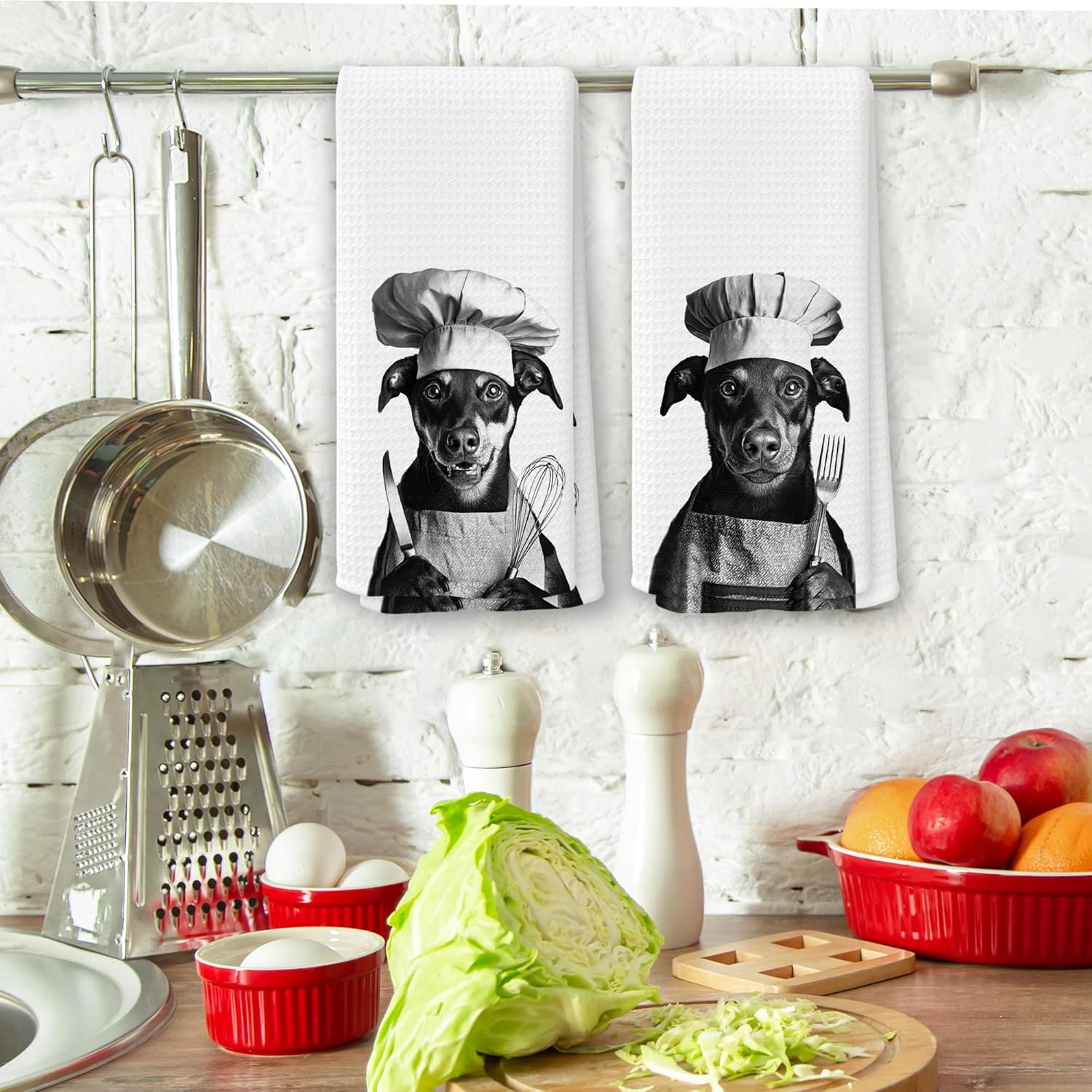 Funny Chef Doberman Pinscher Kitchen Towels Set of 2, Doberman Gifts for Women Dish Tea Towels for Kitchen, Dog Mom Lovers Owner Gifts Decorative Hand Towel, 16x24 Inch - Image 3