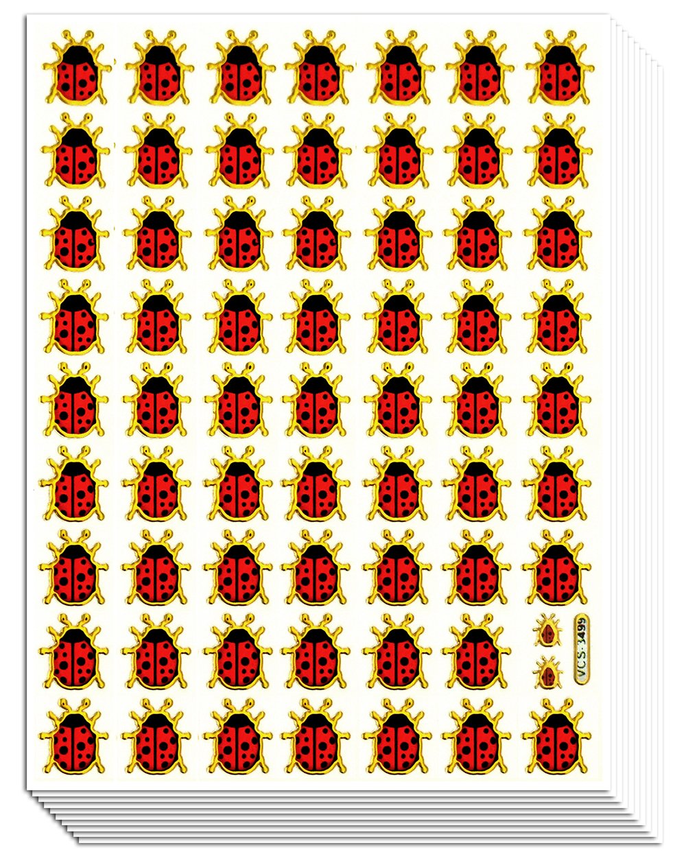 LADYBUG01 - 10 Sheets Ladybug or Ladybird Gold Edge Sticker Decorative Scrapbook, Reflective Stickers for Kids - Size 4 X 5.25 Inch./sheet