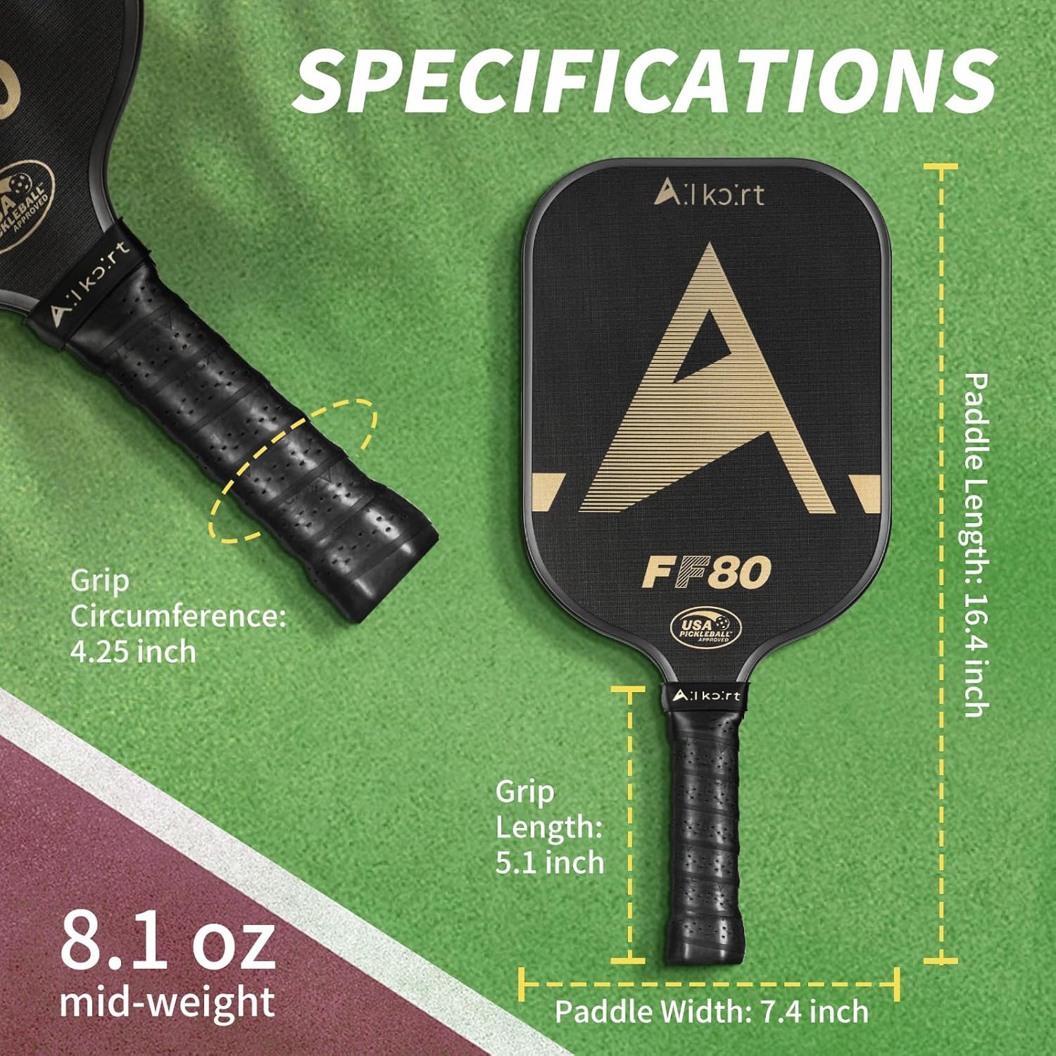 Pickleball Paddle USAPA Approved - Thermoformed Fiberglass Pickleball Paddle with Expanded Polystyrene (EPS Core) Designed for Great Spin Power & Control