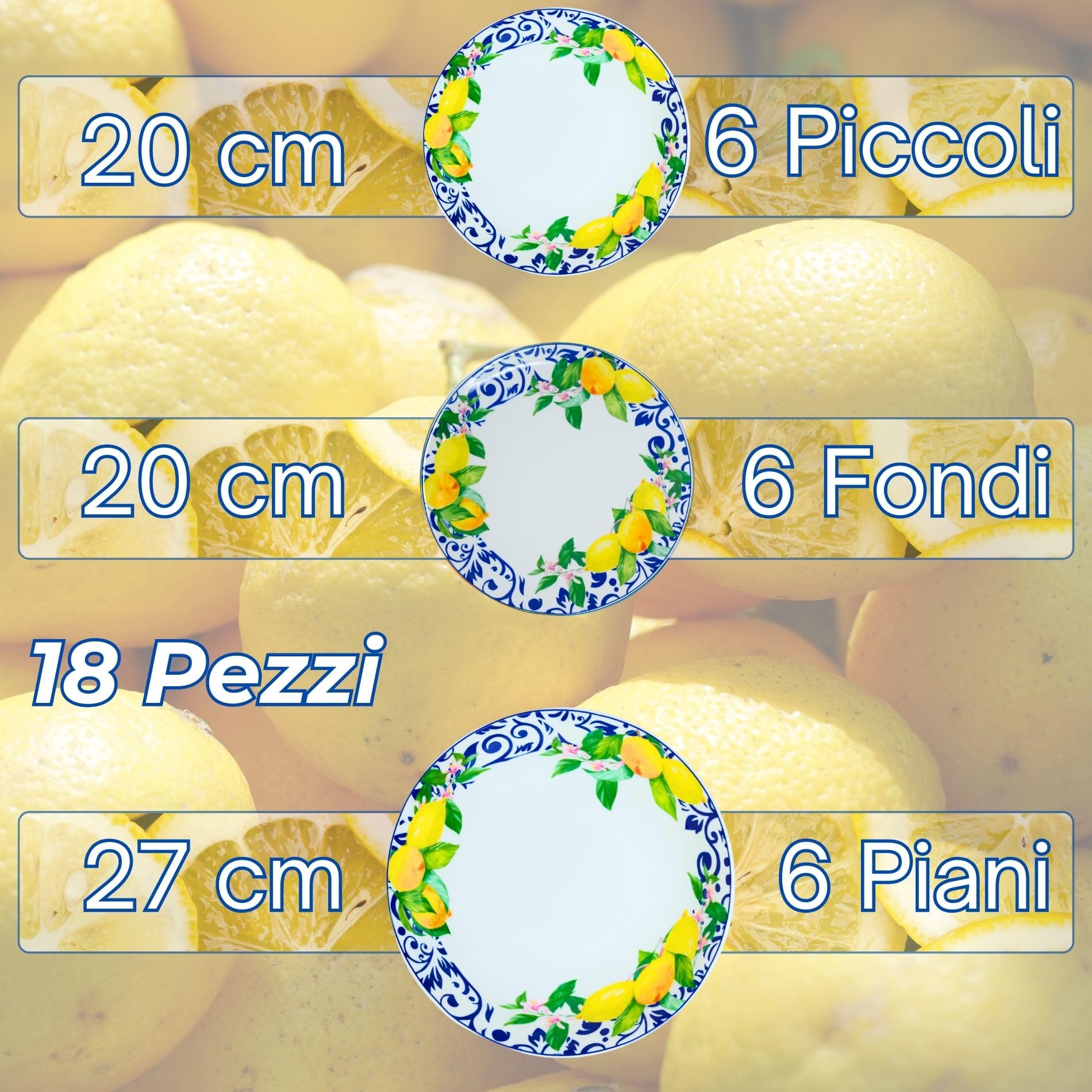 NAMAI - Servizio Piatti 6 Persone, Porcellana Resistente, Adatti in Lavastoviglie e Microonde, Colori Vivaci, Set Piatti 18 Pezzi, Servizio Piatti Colorati, Idea Regalo (Capri)