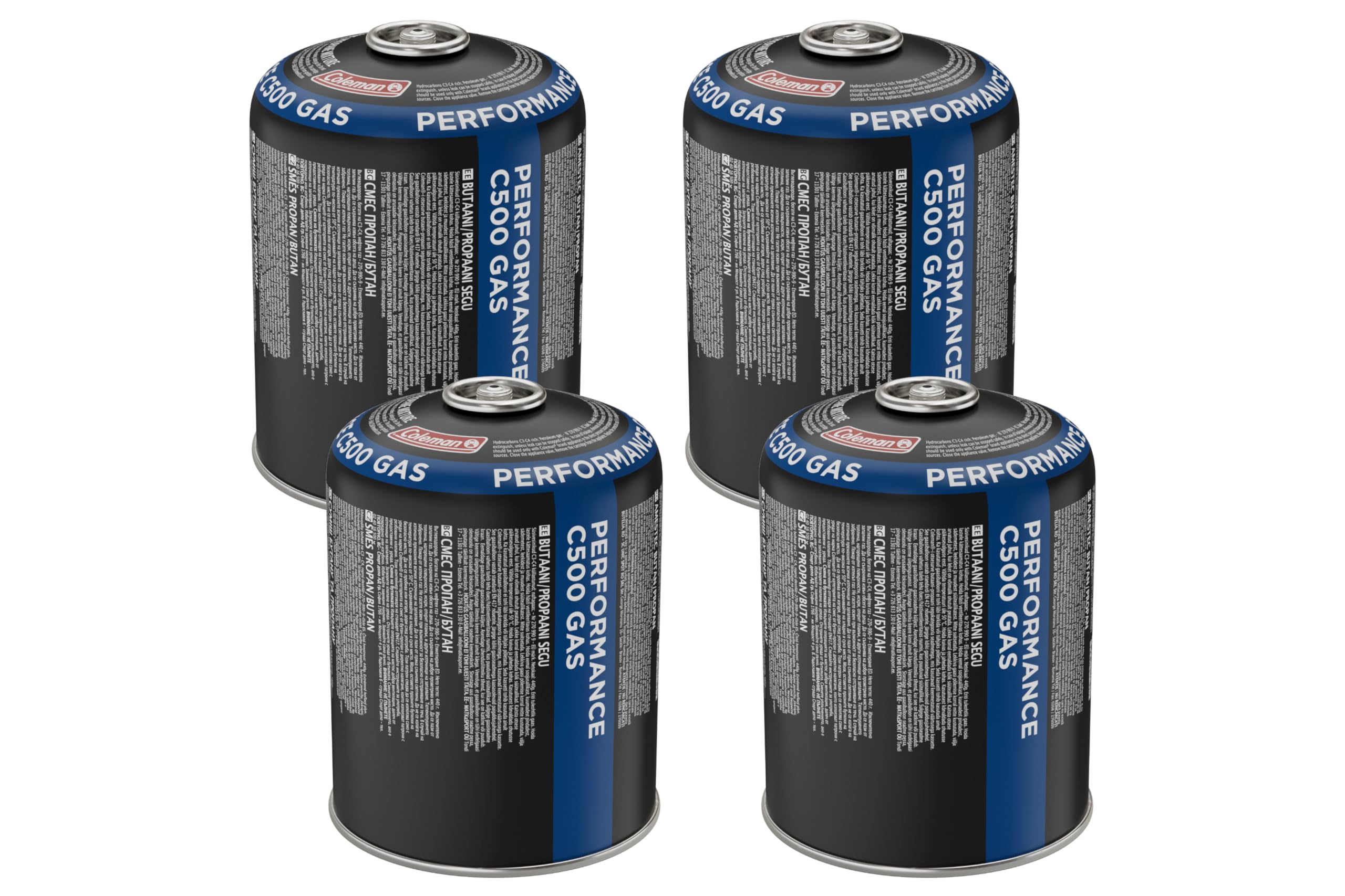 Coleman 4 x C500 Cartouche gaz| Lot de 4| Cartouche à Valve avec Valve à vis| adaptée aux réchauds de Camping| aux Grils de Camping ou aux Lampes| mélange Butane/Propane Puissant de 440 g