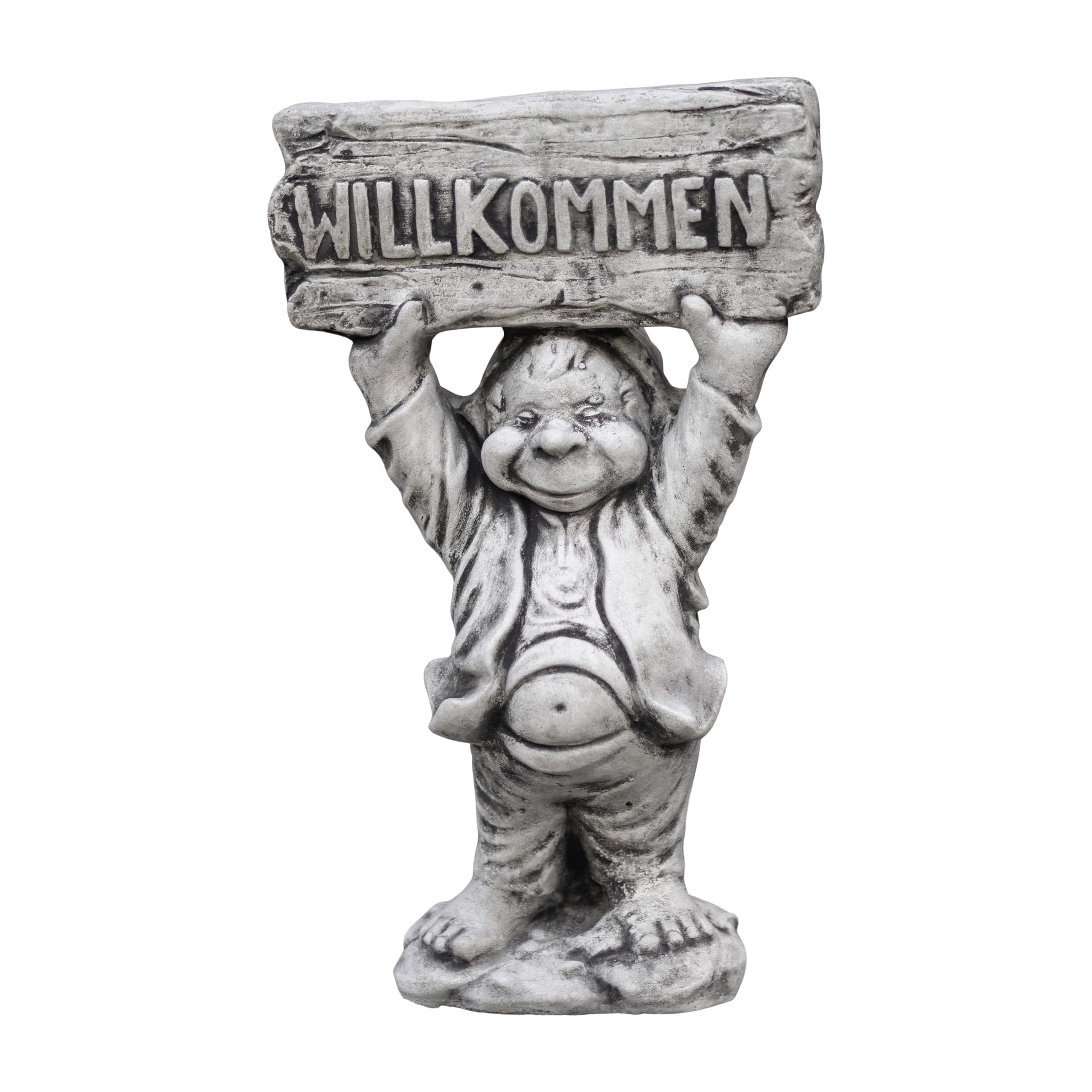 gartendekoparadies.de Gnome "Welcome", Stone Figurine Gnome Height 52 cm, 14 kg, Grey, Frost-Proof Cast Stone for Outdoor Use