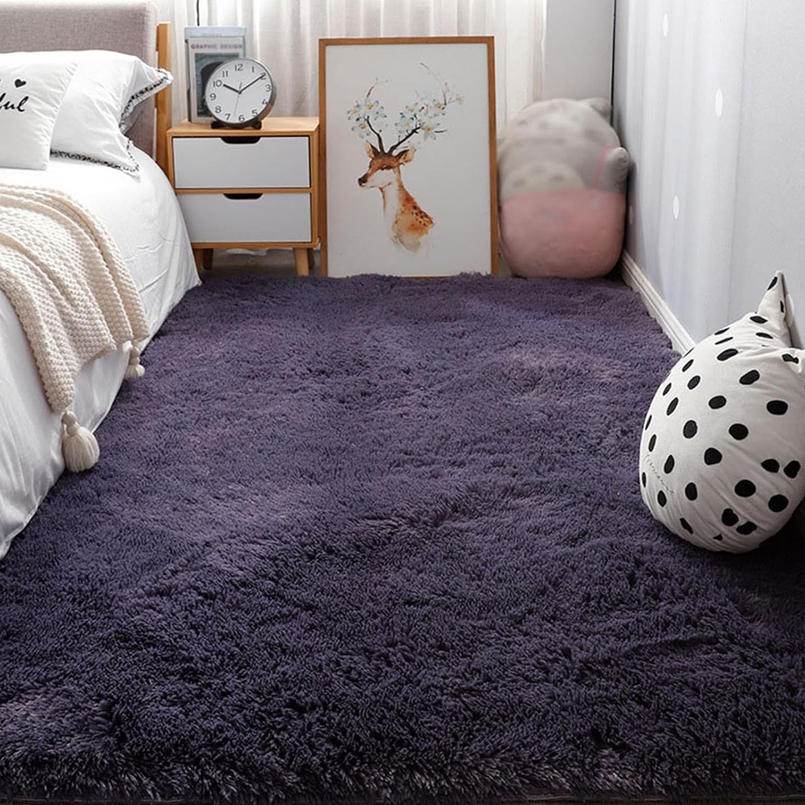 Tapis de salon violet foncé 200x280 cm moderne et lavable pour grande chambre