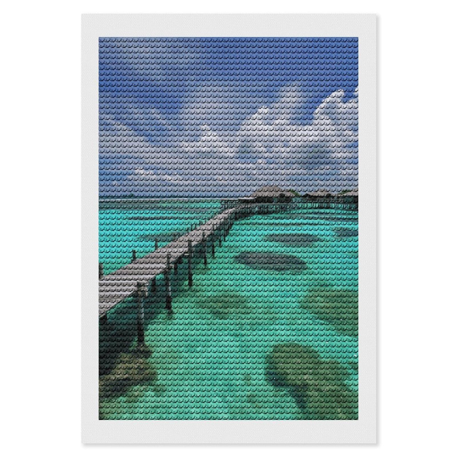 DWVTSLH Maldives Scenery Diamond Painting Kits for Adults, Personalized Diamond Photo Art Full Drill, DIY 5D Diamond Art Painting Kits for Beginners, Home Wall Decor 8"x12"