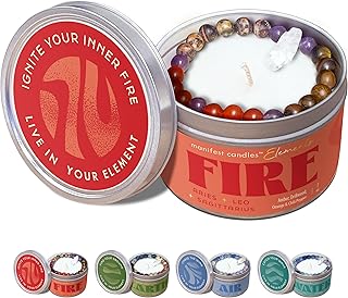 Leo Gifts for Women, Aries Sagittarius, Zodiac Fire, 45 Hour Burn, Zodiac Astrology Gifts Meditation Candle Healing with Crystals, Spiritual Manifestation Crystal Candle Healing Stones Bracelet