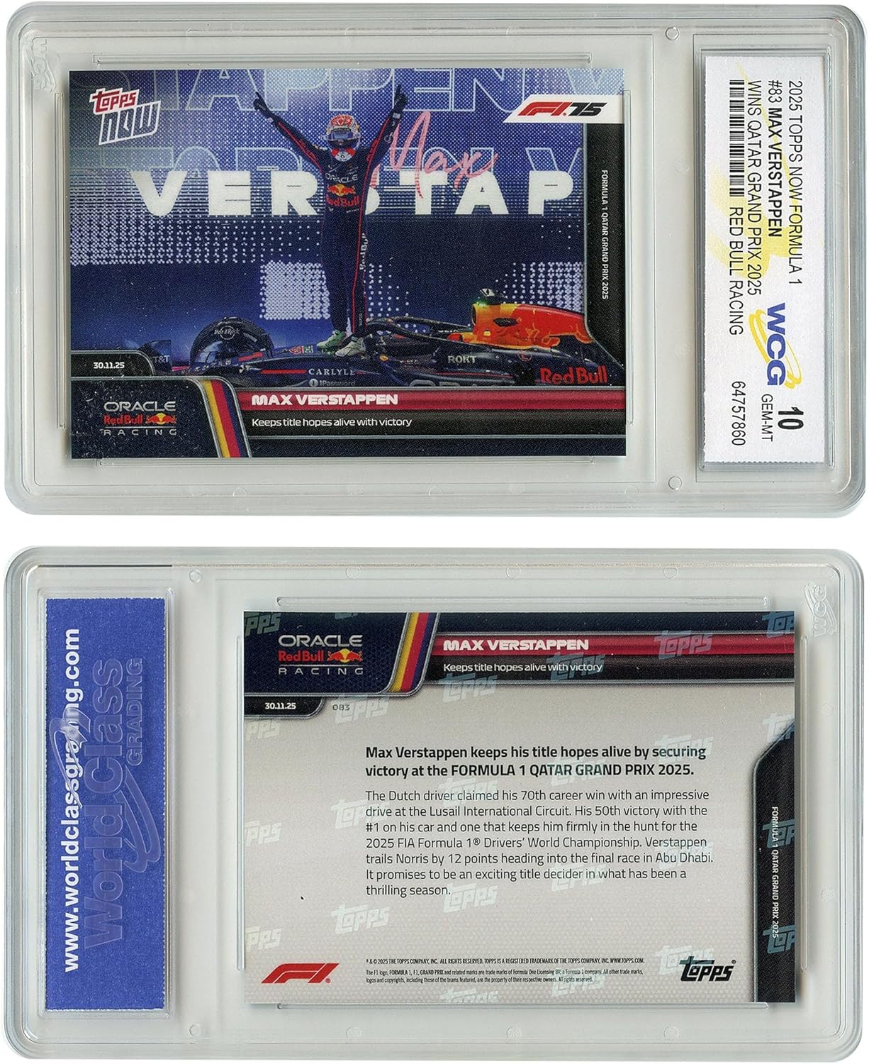 2025 Topps F1 MAX Verstappen Formula 1 Win Grand Prix 2025 Card #83 - Graded GEM Mint 10