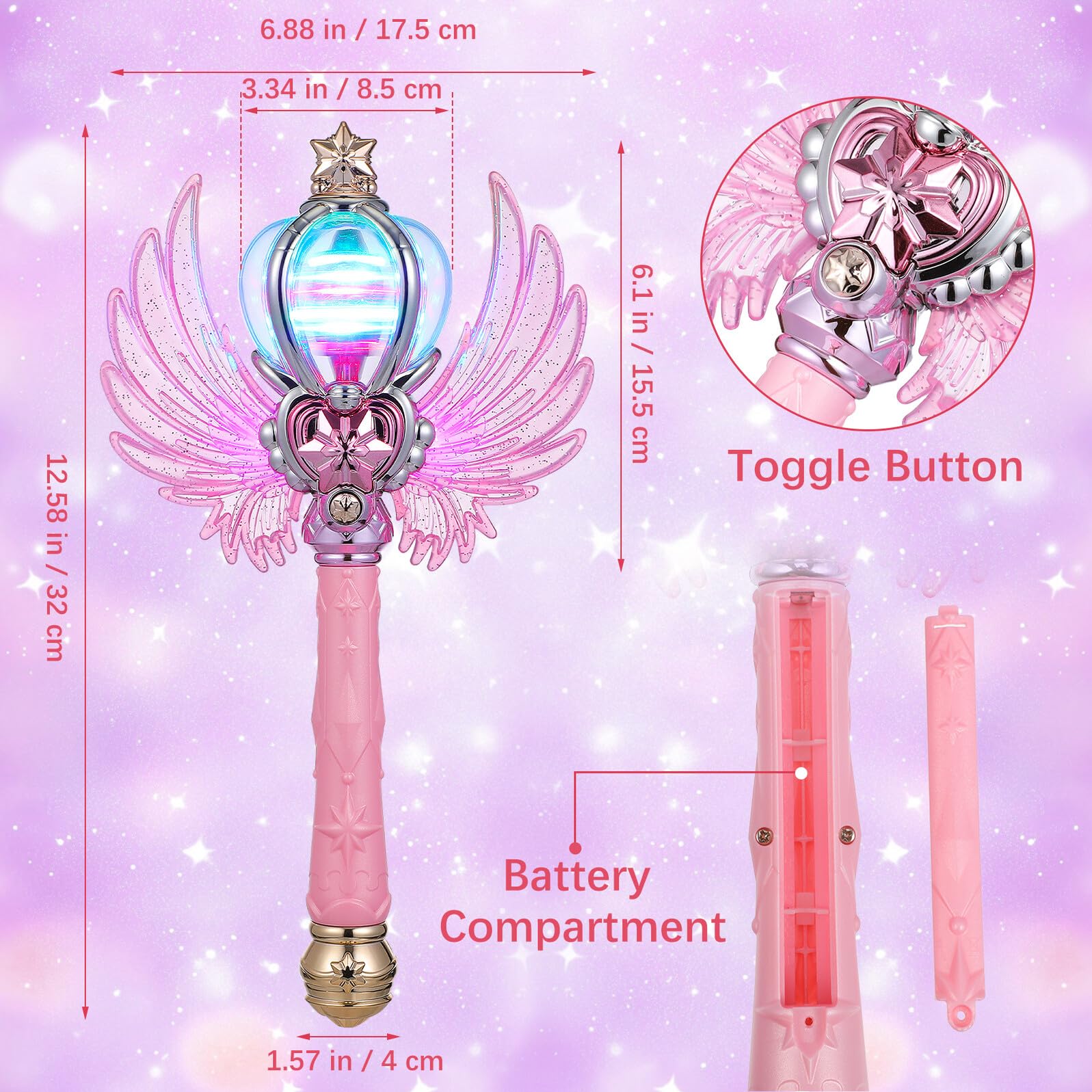 Mikikit Luminosa da Fata con Design Alato Bacchetta Fatata Portatile con Luce per Feste di Compleanno e Gioco di Ruolo per Bambine