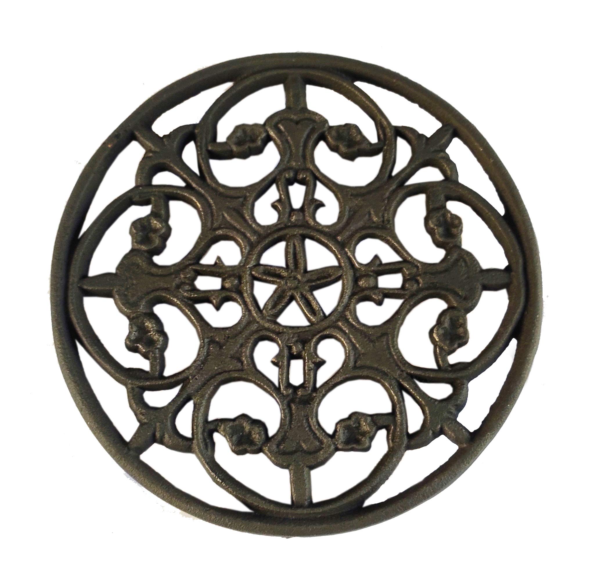 Deconoor Black 7" Round Cast Iron Vintage Trivets for Kitchen Top or Dining Table to Place Hot Dishes | Decorative Trivet, Pot Holders with Antique Pattern with Anti Slip Feet (7" Black)