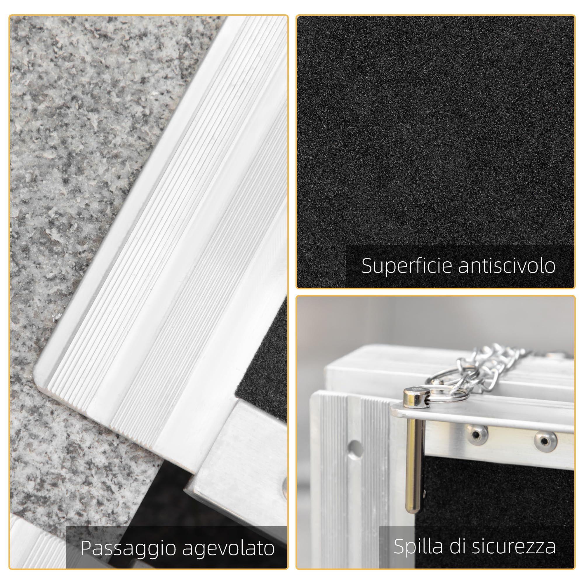 HOMCOM Rampa per Sedia a Rotelle Portatile, 122x73.5 cm Rampa per Disabili Pieghevole Antiscivolo in Alluminio, Capacità 270 kg, per Gradini, Scale, Porte e Auto, Nero