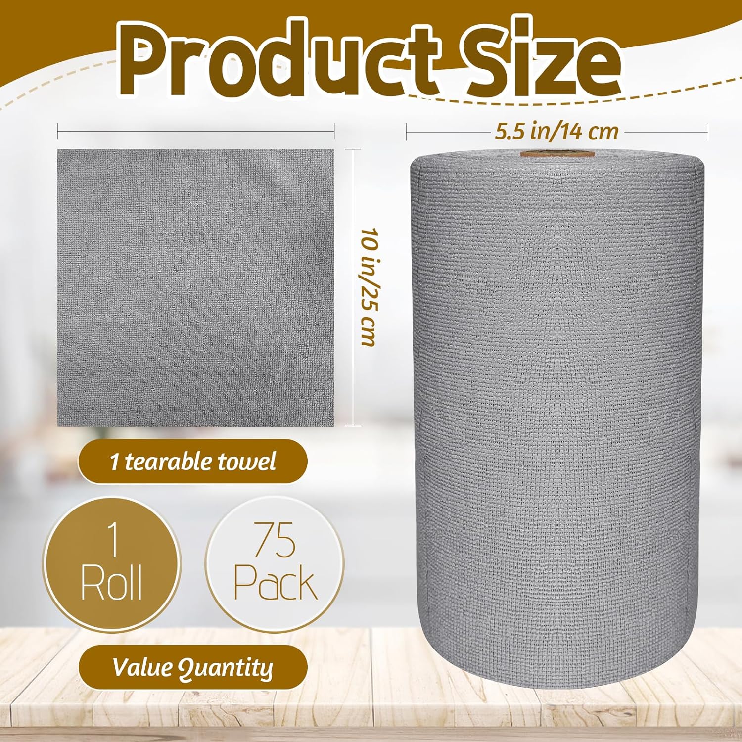OJYUDD 75 Pack Microfiber Cleaning Cloth Roll,Reusable Tear Away Towels,Washable Ultra Absorbent Cleaning Rags for House,Car,Glass,Garage,Kitchen or Shop(Grey) - Image 2