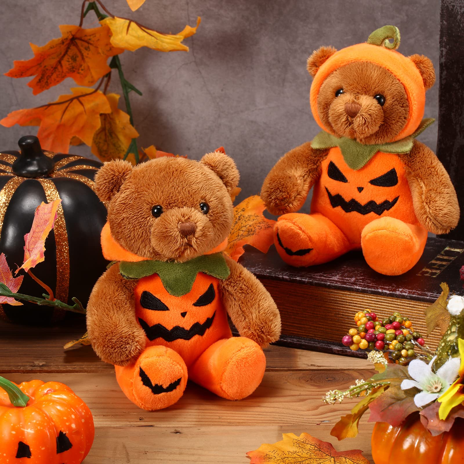 ★ papupo★かぼちゃと仲良しハロウィンクマちゃんとトリプルかぼちゃ★ ハロウィン飾りにも｜かぼちゃくまさんのぬいぐるみ｜秋のお