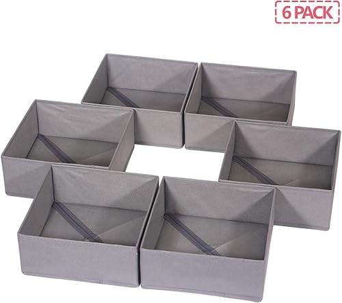 Miniatura 7 de DIOMMELL Paquete de 6 cajas de almacenamiento de tela plegables para armario, aparador, cajón, cestas de tela, contenedores divisores para ropa,