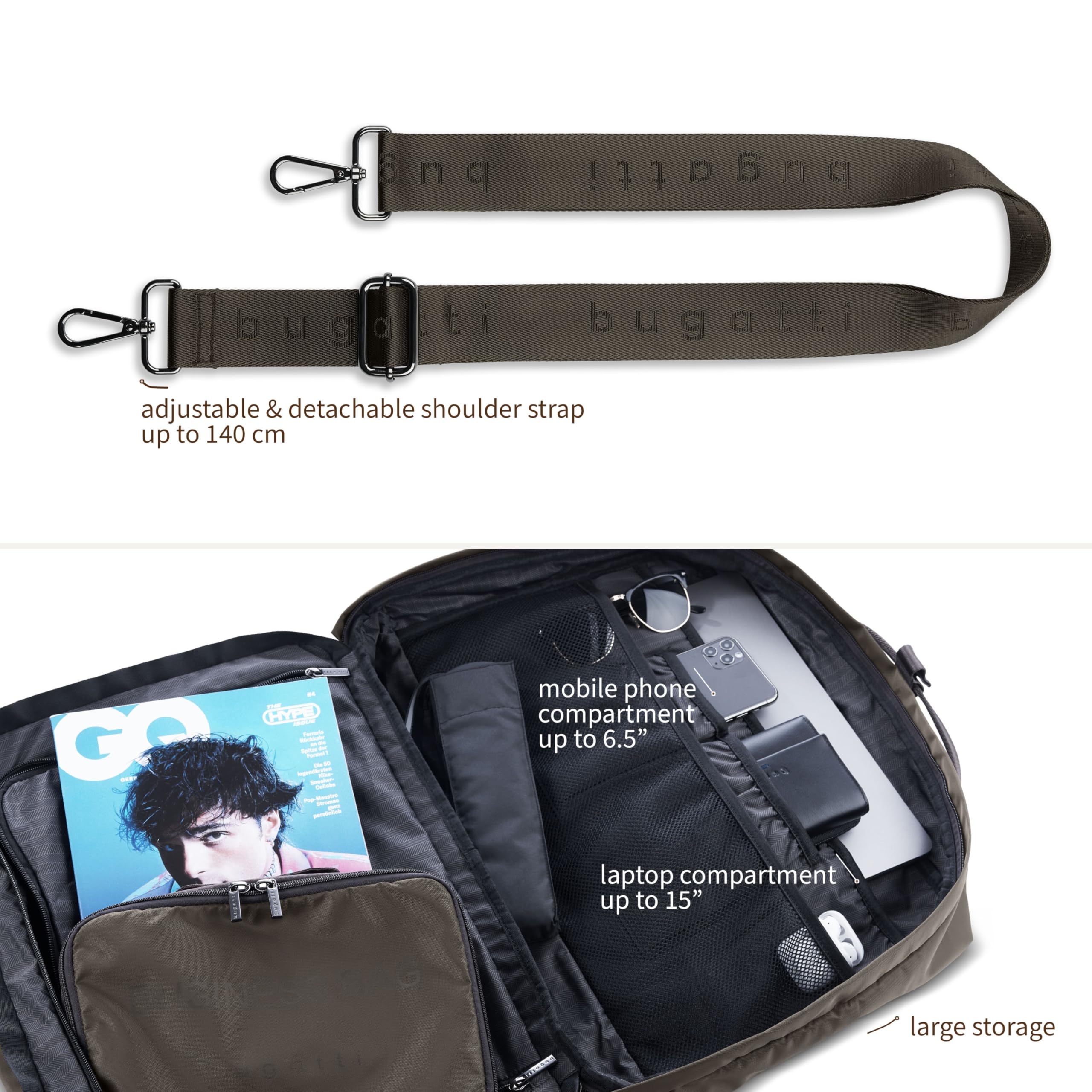 bugatti Elia Bolsa de negocios para hombre en nylon, maletín plegable con compartimento para portátil de 15"