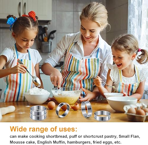 Miniatura 7 de 12 piezas de 3.15 pulgadas, anillos de acero inoxidable redondos para muffins, anillos de metal para hacer crujidos, tarta y muffins