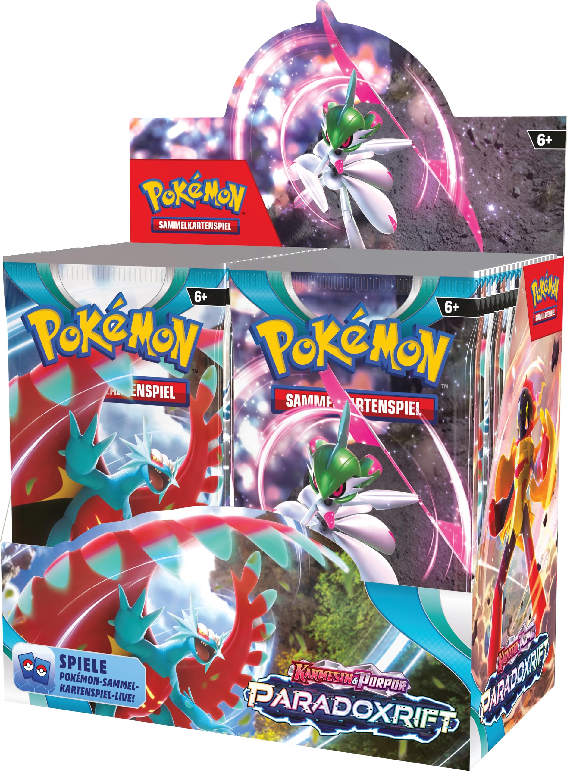 Pokémon-Sammelkartenspiel: Boosterpack-Display-Box Karmesin & Purpur – Paradoxrift (36 Boosterpacks)