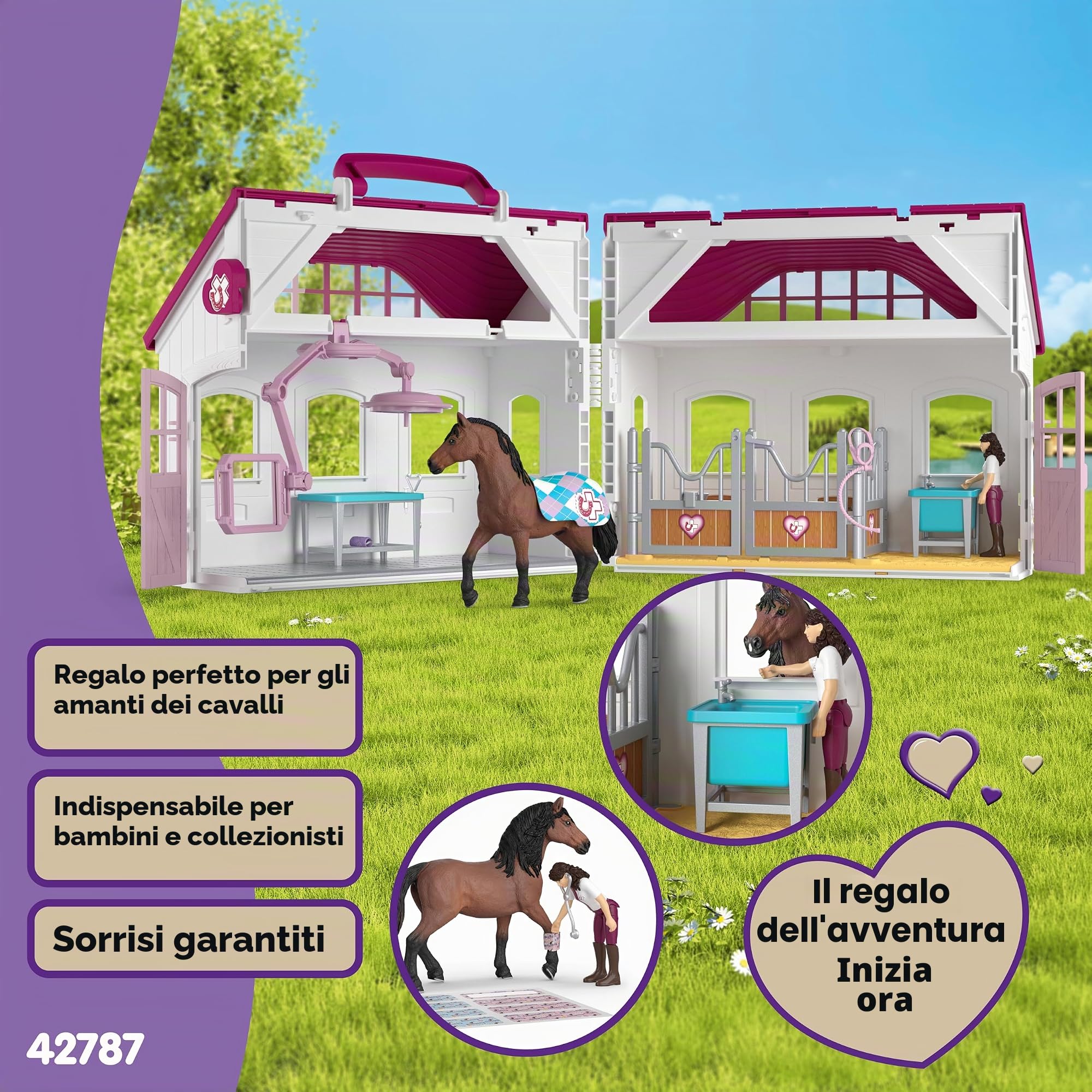 schleich HORSE CLUB | Clinica per cavalli 42787 | 64 pezzi | Set da gioco dai 6 anni | set con personaggi, numerose funzioni e tanti accessori | giocattolo cavallo realistico