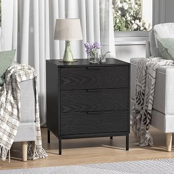 Black Bedside Tables 3 Drawers Chest of Drawers Dresser for Bedroom