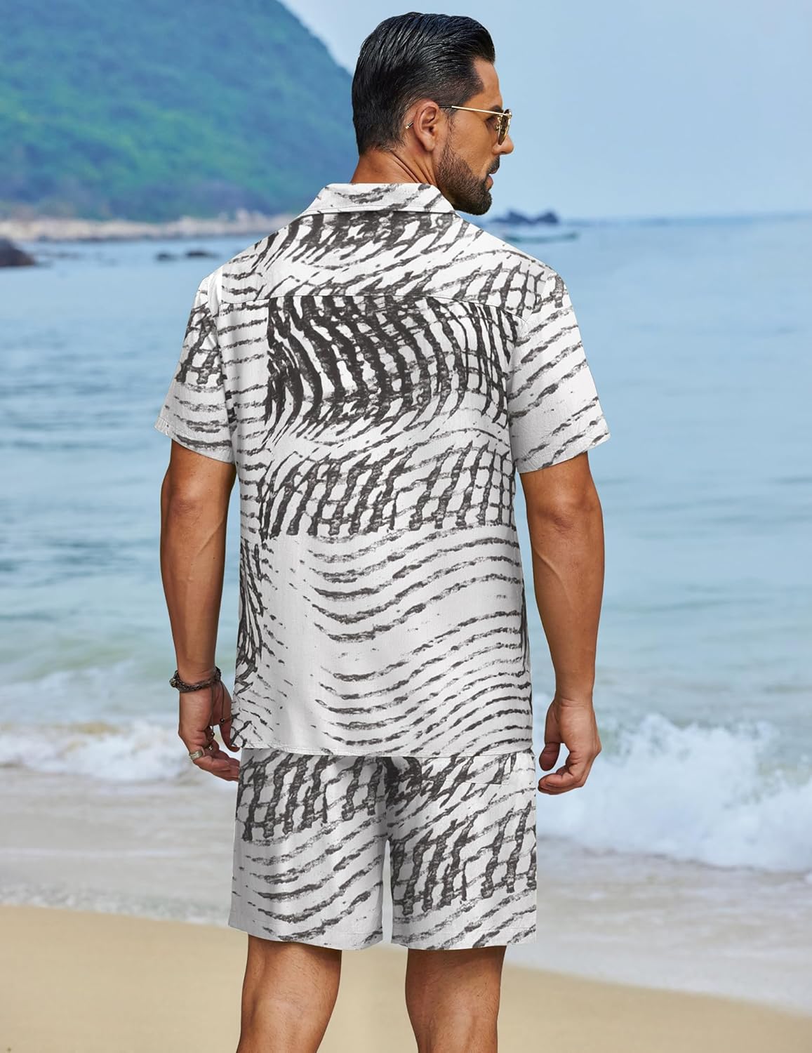 COOFANDY Men's Hawaiian Matching Set Summer Beach 2 Piece Outfits Flower Button Down Shirts and Shorts Vacation Outfits - Image 3