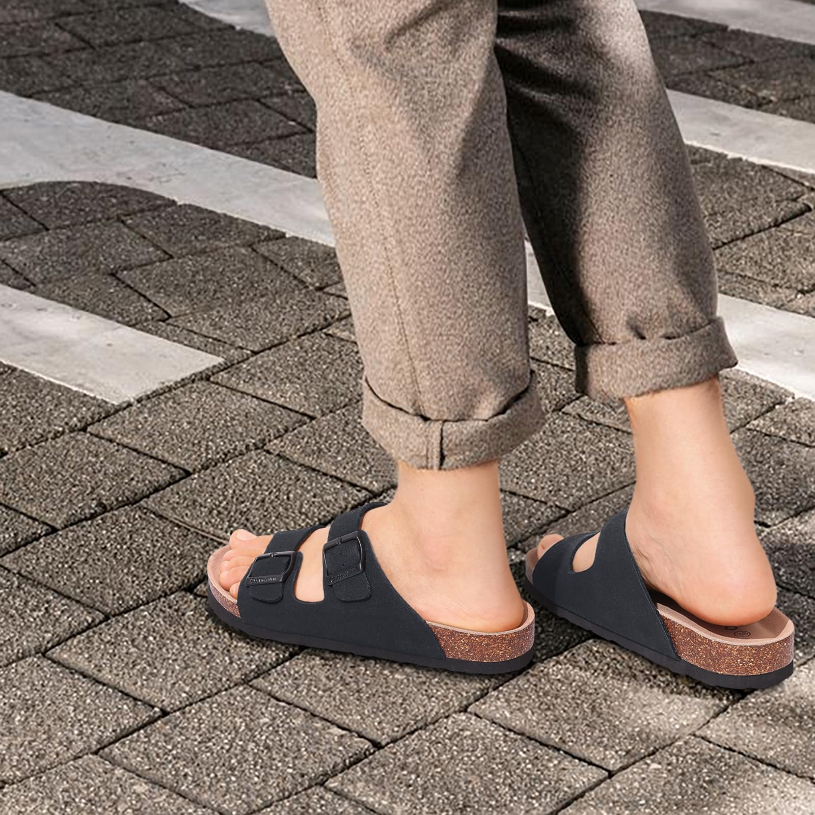 Comwarm Sandales en liège pour femme - Sandales de plage confortables pour l'été - Avec boucle réglable