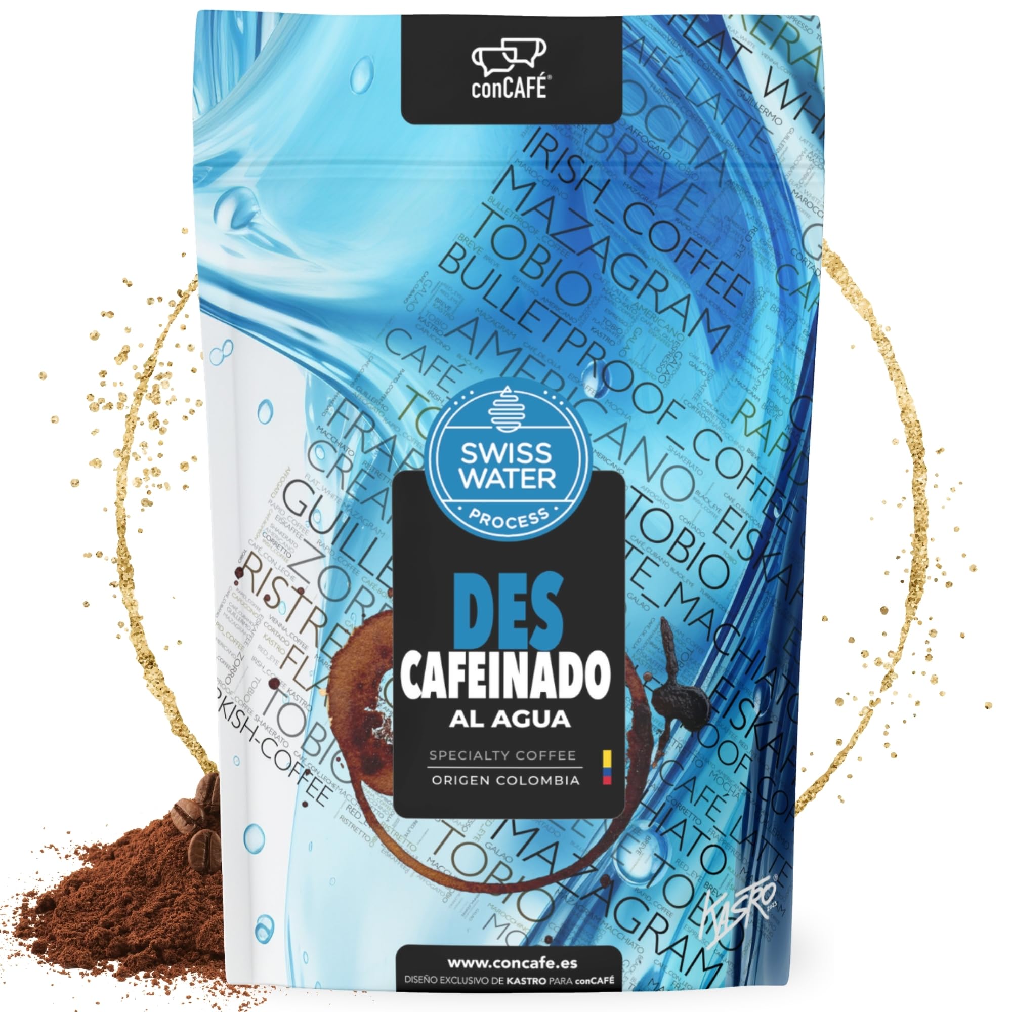 conCAFÉ -Café molido Descafeinado al agua sin químicos y certificado por Swiss Water I café de Especialidad | Origen Colombia | 100% Arábica |Specialty Coffee |Tueste Natural/Artesanal | Paquete 500g
