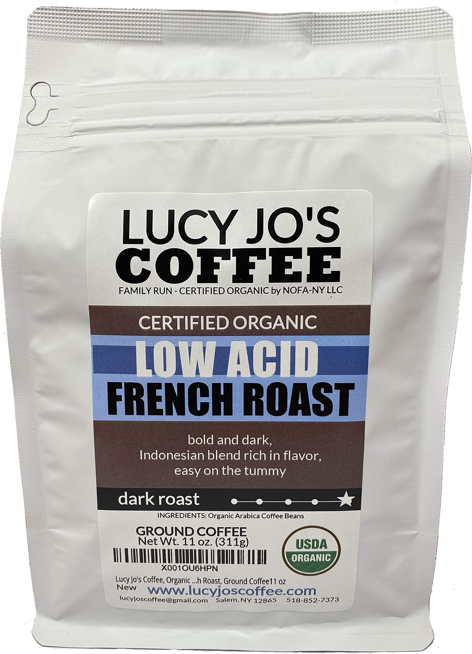 Lucy Jo's Coffee Roastery, Organic Decaf Mellow Belly Low Acid Blend, Medium Dark