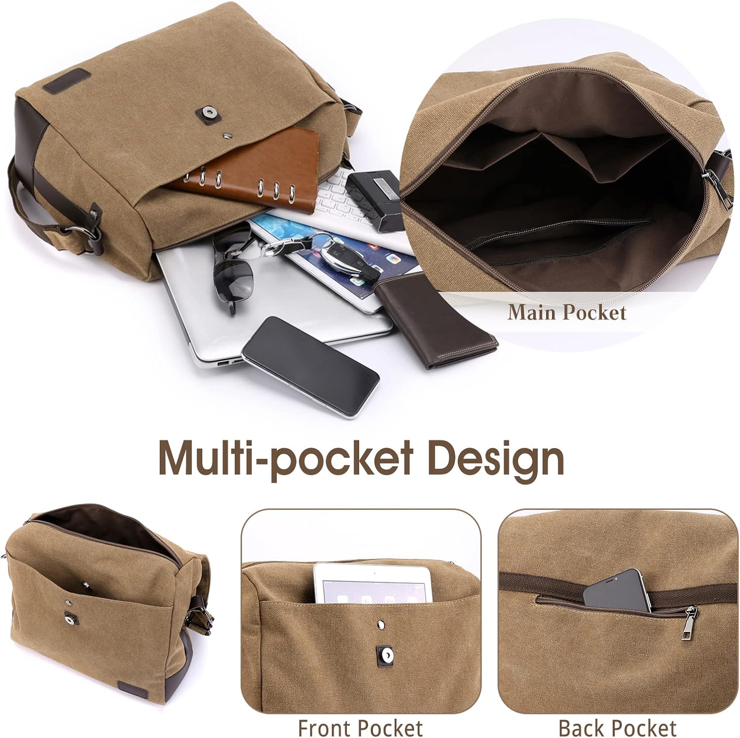 Men's Shoulder Bag Canvas Crossbody Bag Casual Messenger Bag Laptop Bag for 13.3 inch Laptop Briefcase Satchel Bag