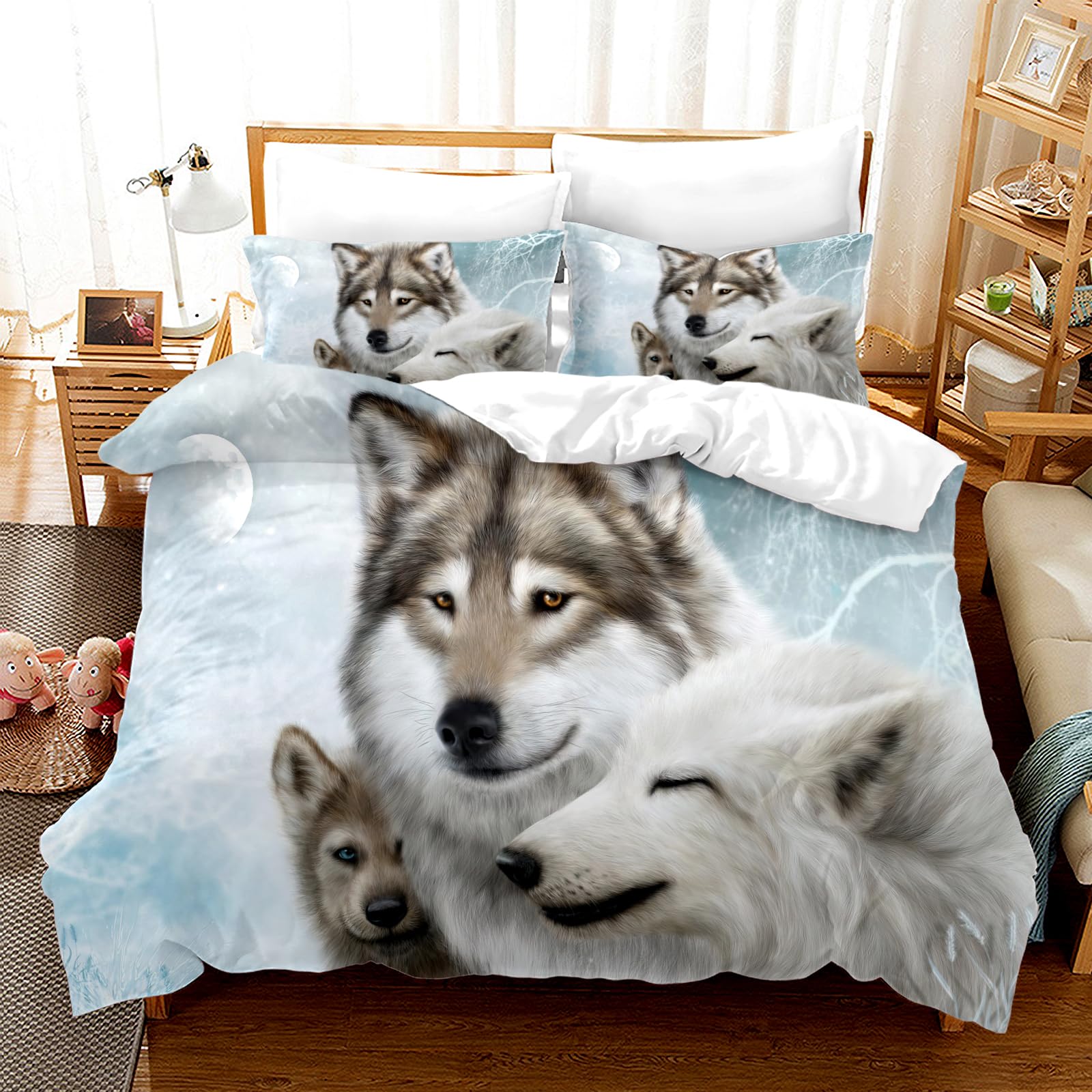 Ambesonne Wolf Duvet Cover Set, Wolf Portrait With Gaze Sublime Animal Illustration Canine Beast - View #4