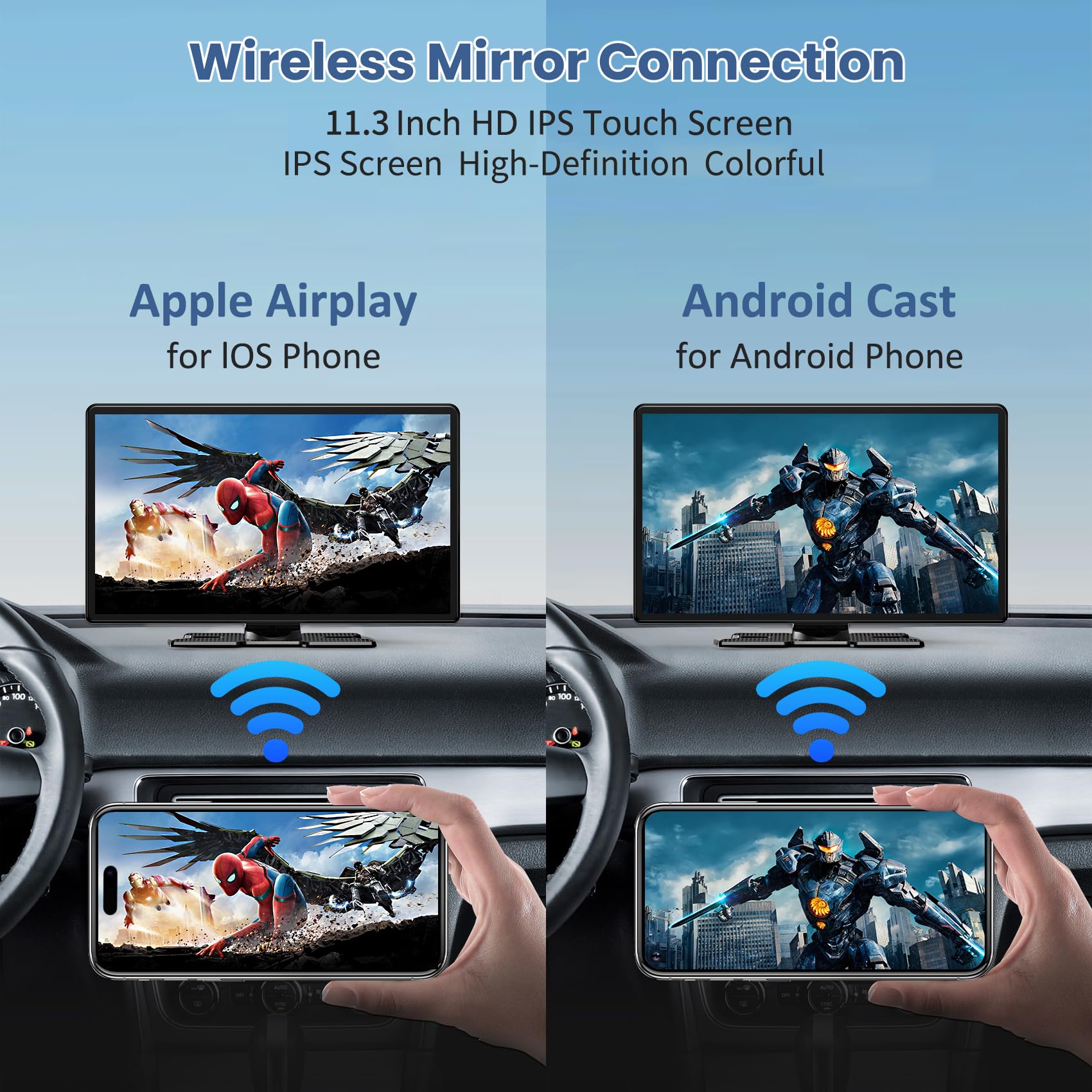 Largest 11.3" Portable Apple Carplay Screen, Wireless Car Play & Android Auto Touch Screen, Car Stereo with App View/4K Dash Cam/Backup Camera/Mirror Link/Voice Control/Music Play/GPS/Bluetooth/FM — view 6