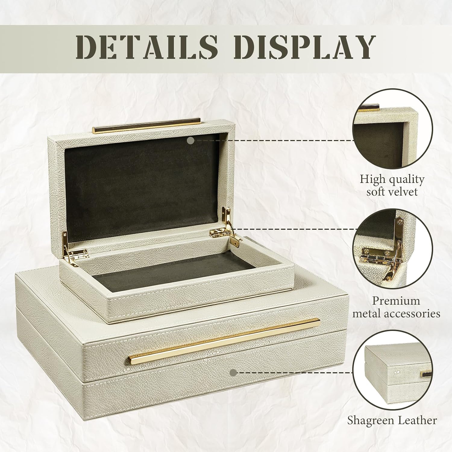 Decorative Photo Storage Box Set of 2 PU Leather Photo Organizers and Storage Box with Lids for Pictures Keepsakes Memories Cards Scrapbooking Supplies Home Decor