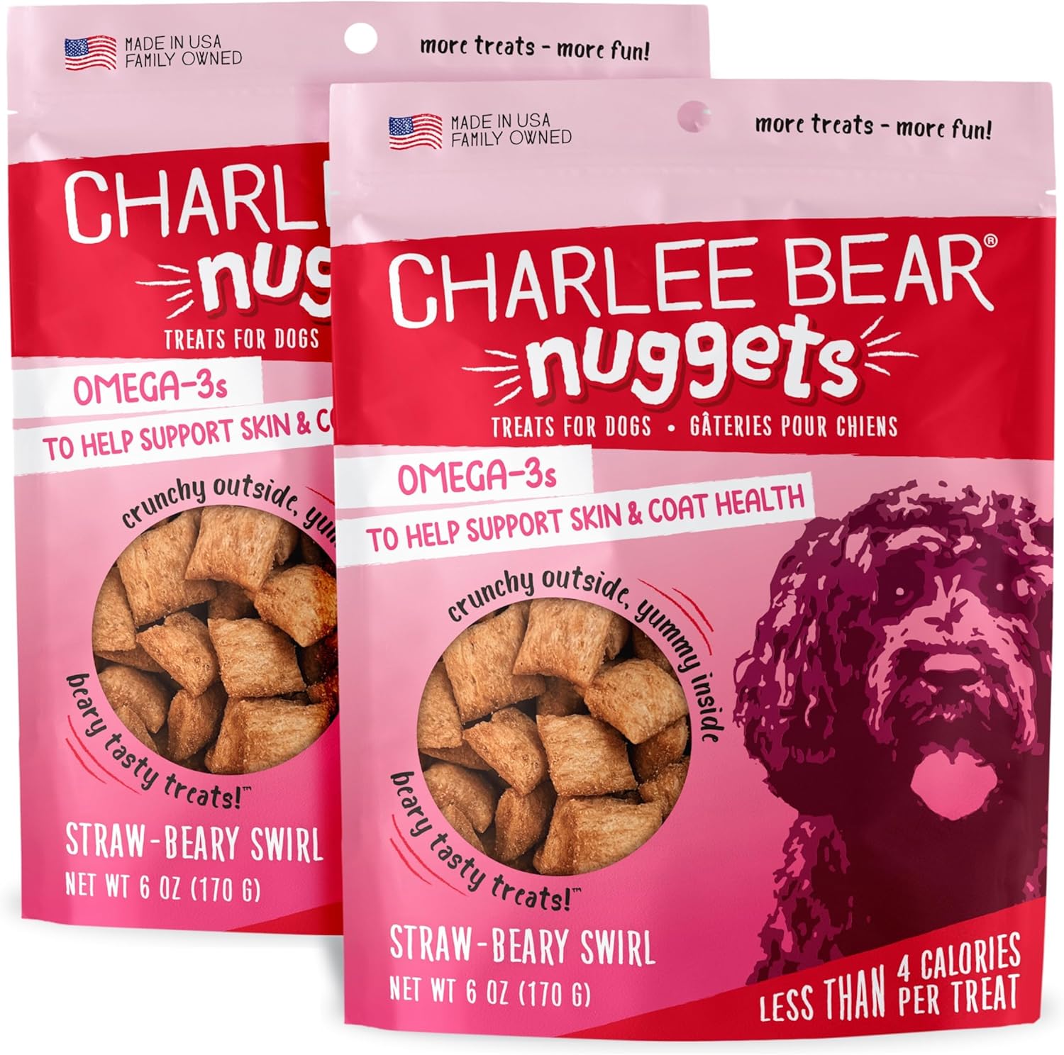 Charlee Bear Nuggets Healthy Dog Treats with Probiotics and Antioxidants to Support Digestion, Immunity, Skin and Coat, 6oz Bags (5), Made USA